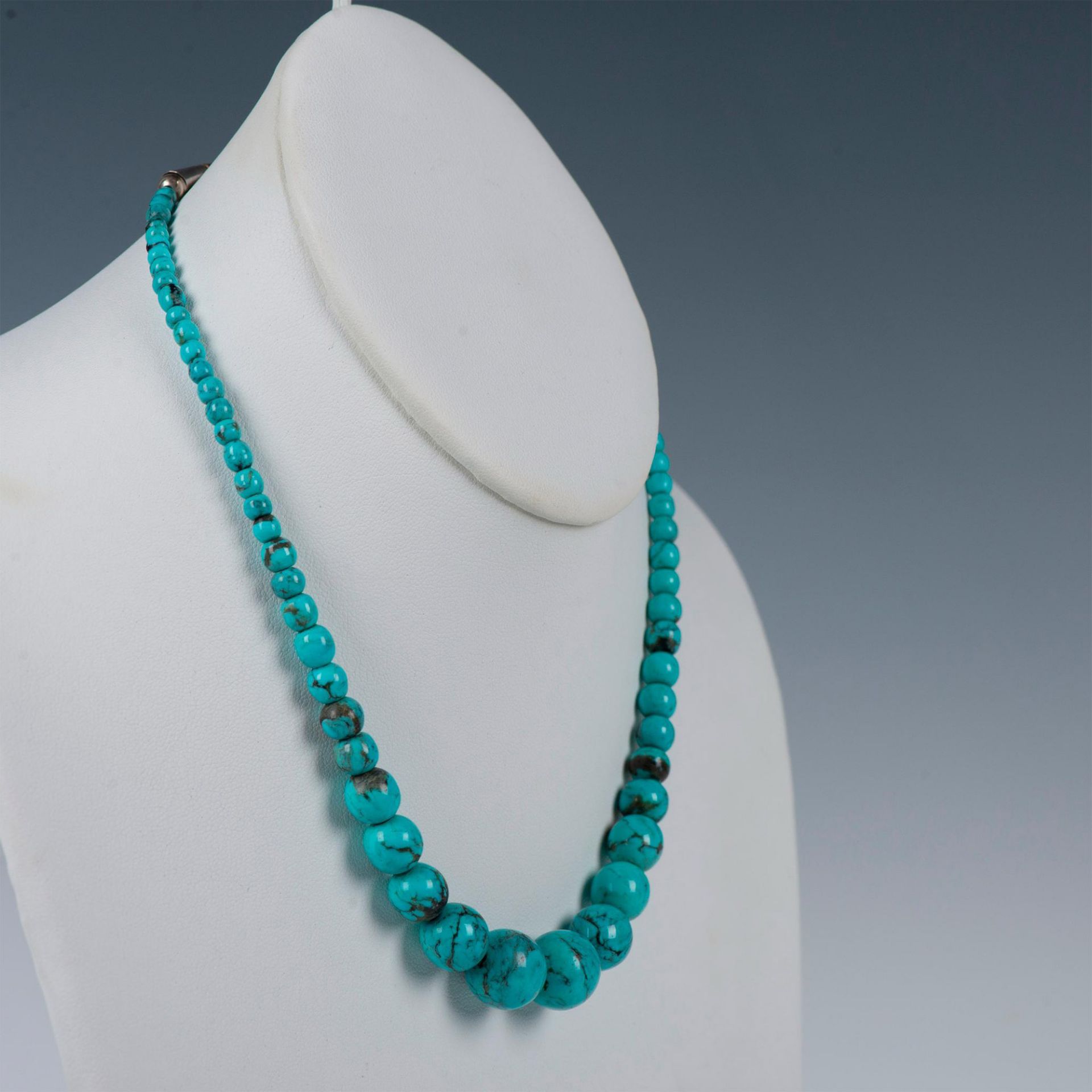 Turquoise Bead and Sterling Silver Necklace - Bild 2 aus 4
