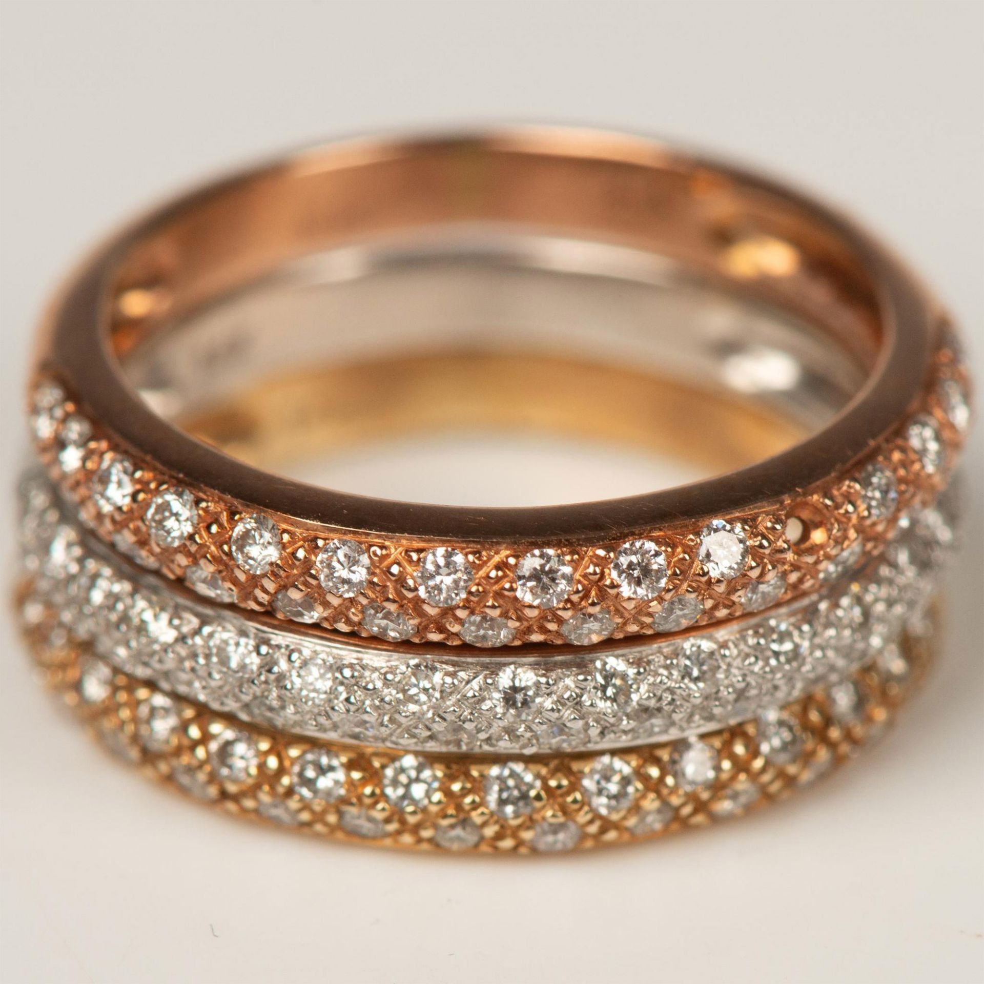 3pc Oro 14K Tri-Color Diamond Stackable Rings - Image 7 of 8