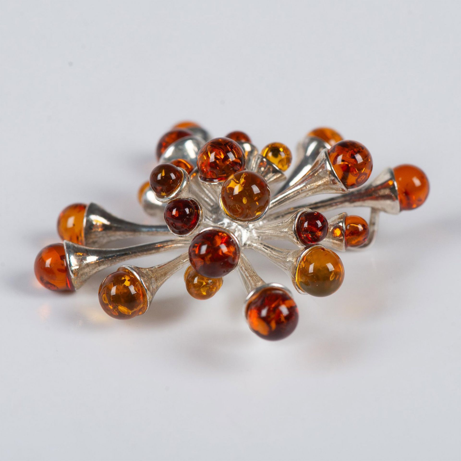 Fabulous Sterling Silver & Amber Sunburst Brooch Pin - Image 2 of 4