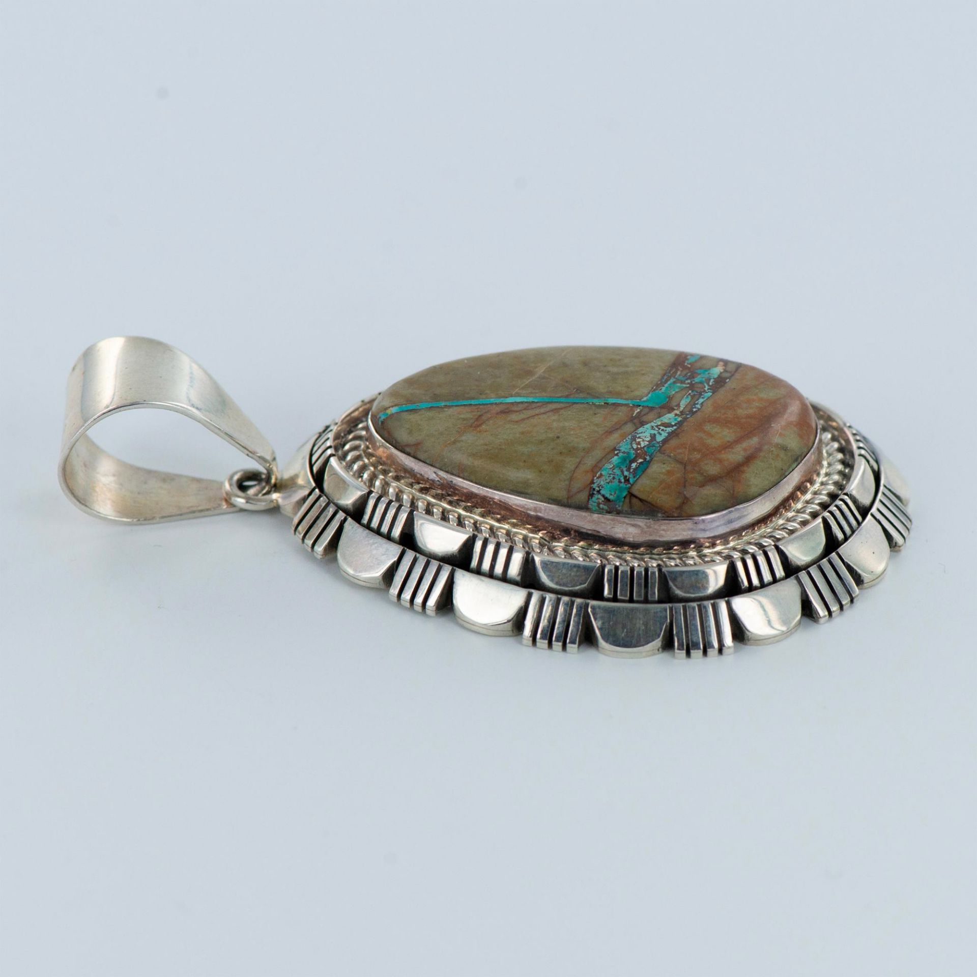 Richard Curley Navajo Turquoise and Sterling Silver Pendant - Bild 5 aus 6