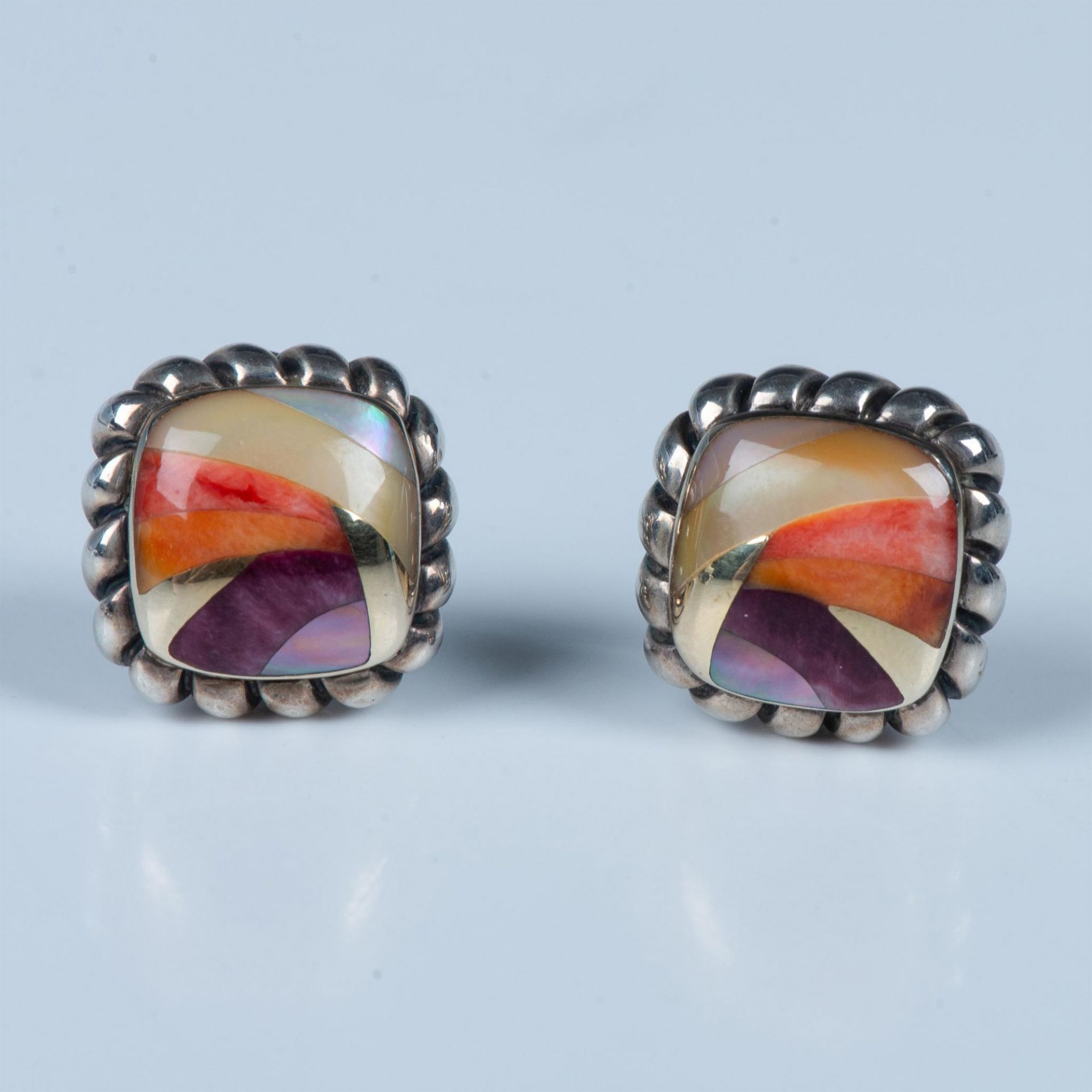 Asch Grossbardt Multi Stone Inlay Earrings - Image 6 of 6