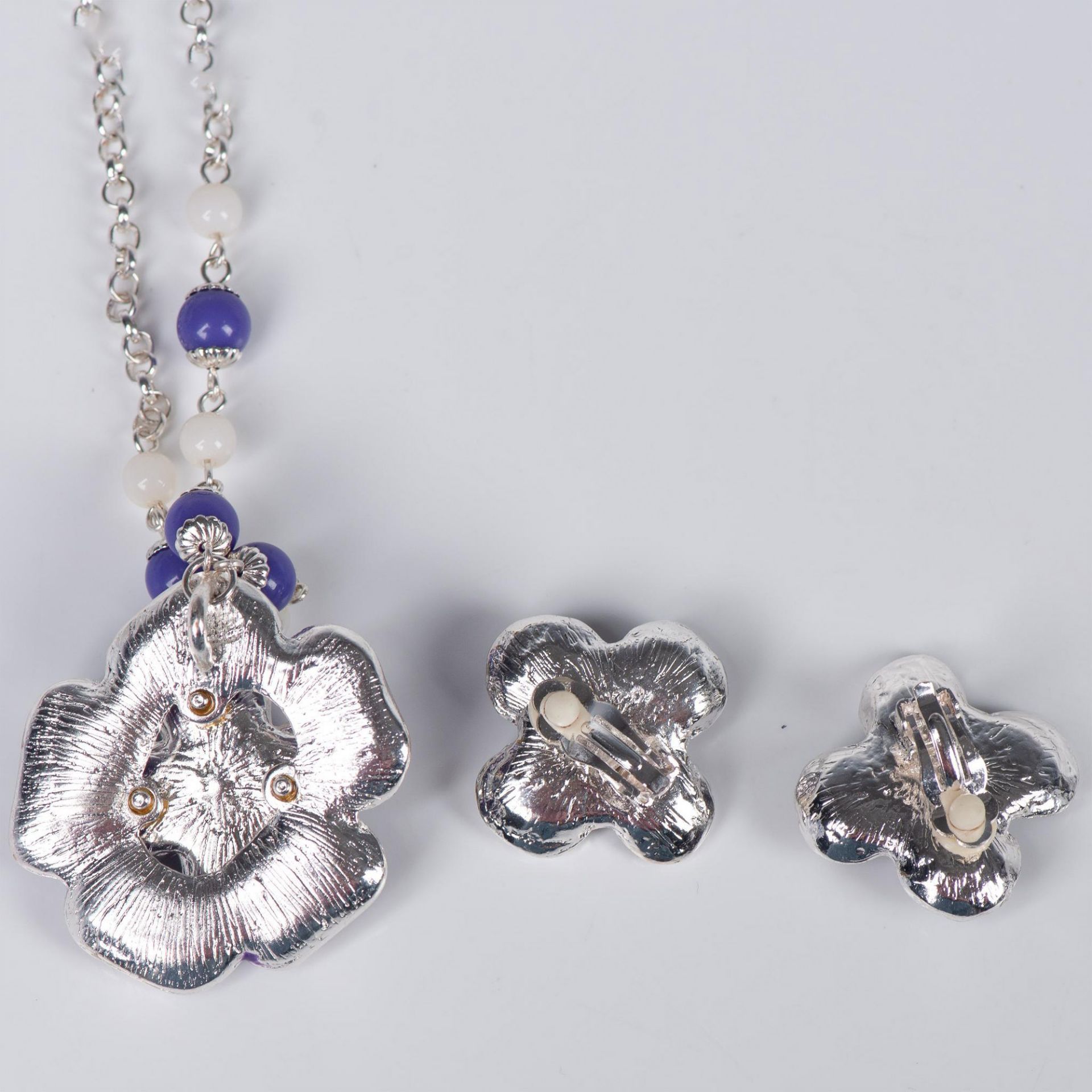 3pc Robert Rose Enameled Flower Necklace and Earrings - Bild 3 aus 4