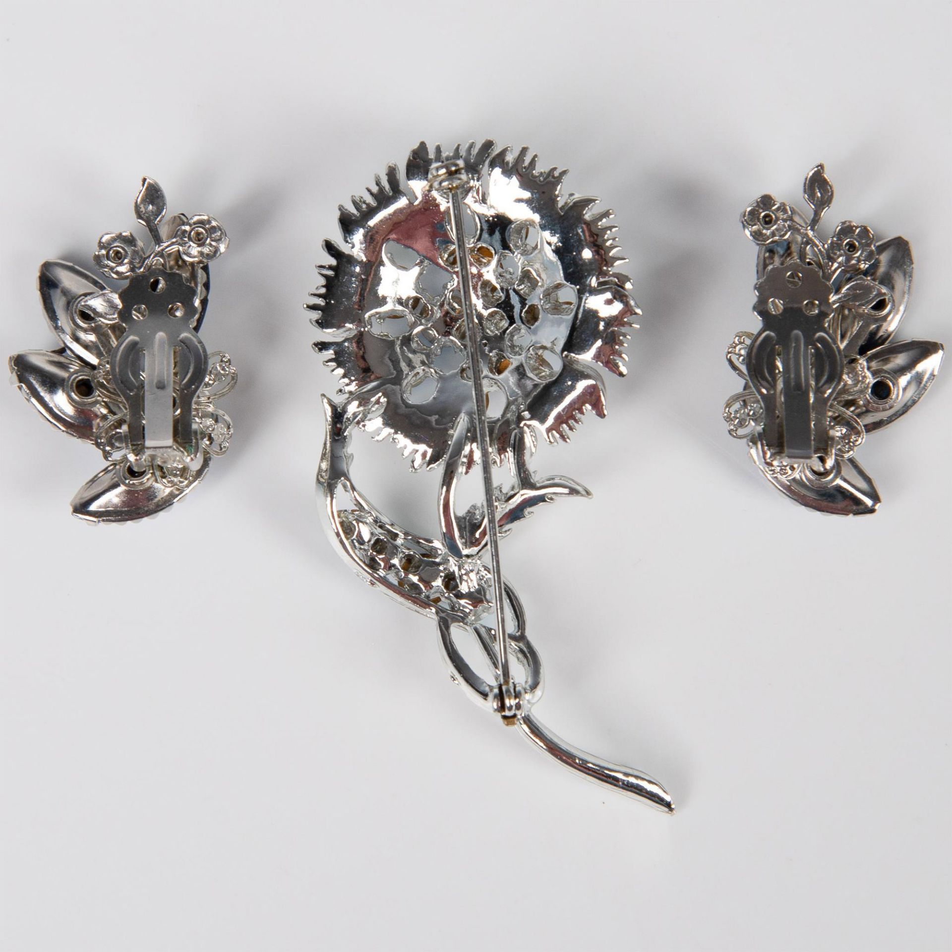 3pc Silver Tone and Rhinestone Brooch and Earrings - Image 2 of 5