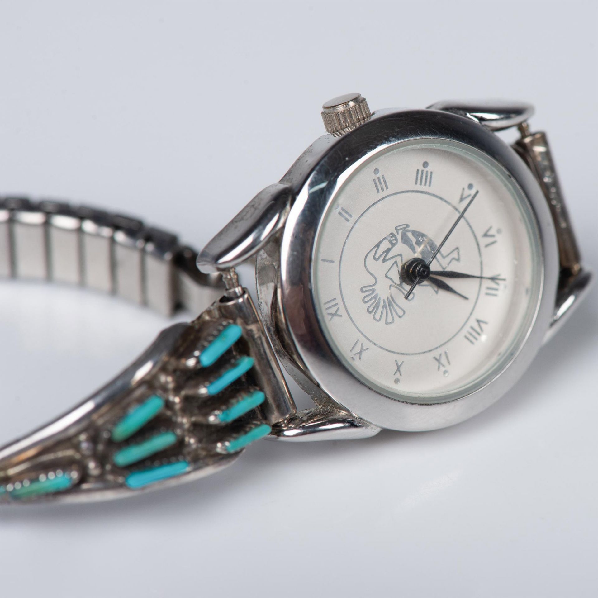 3pc Sterling Silver and Turquoise Earrings and Watch - Image 3 of 4