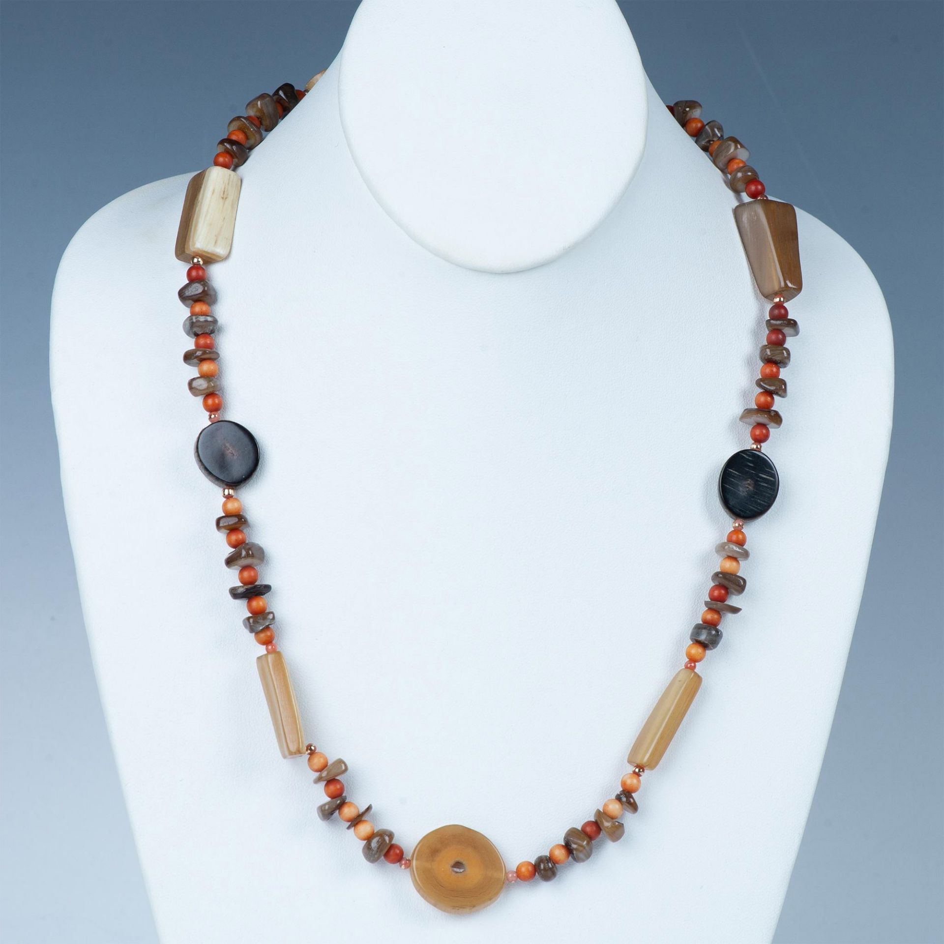 2pc Petrified Wood, Horn and Bead Necklaces - Bild 2 aus 6