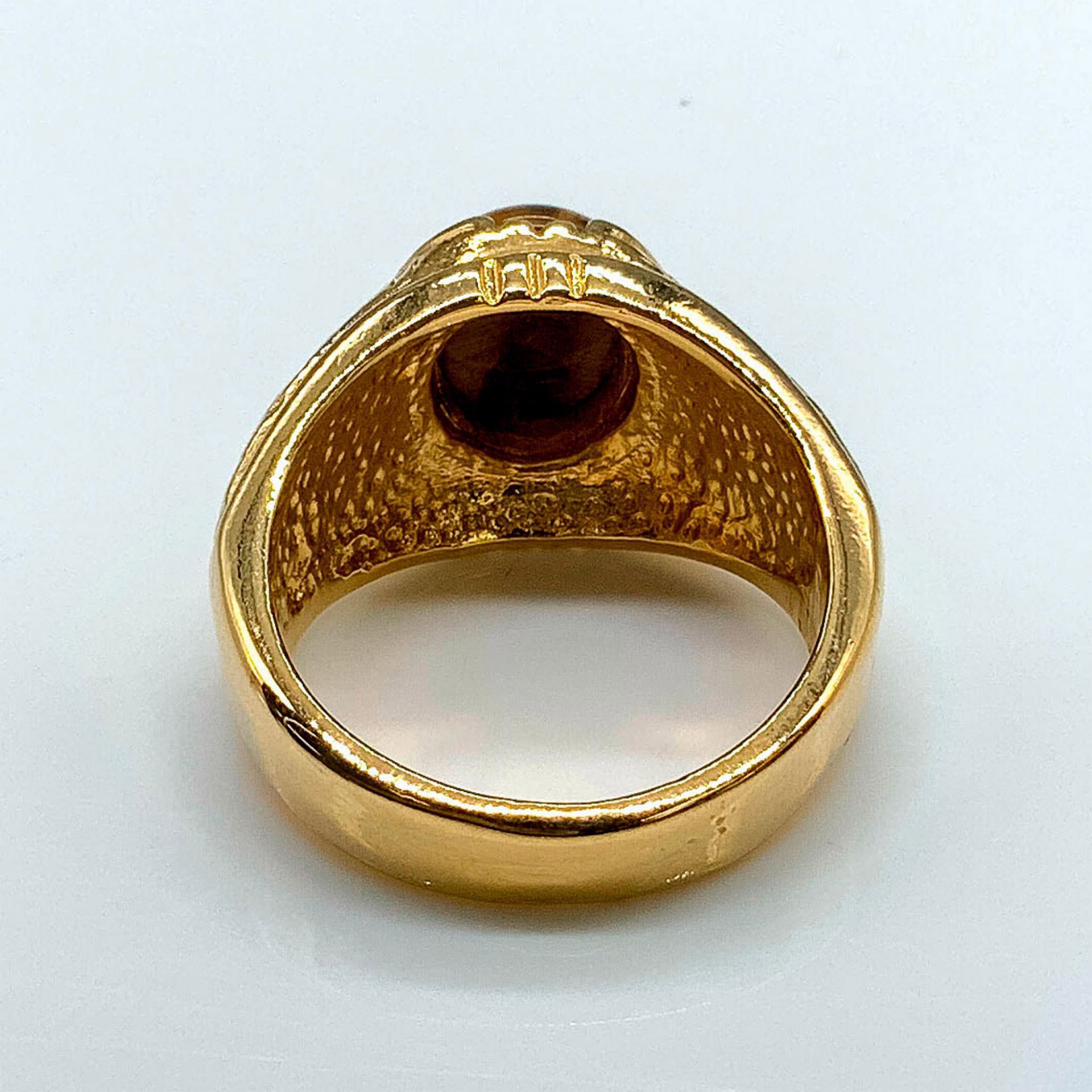 Classic Gold Tone Tiger's Eye and Cubic Zirconia Men's Ring - Image 2 of 2