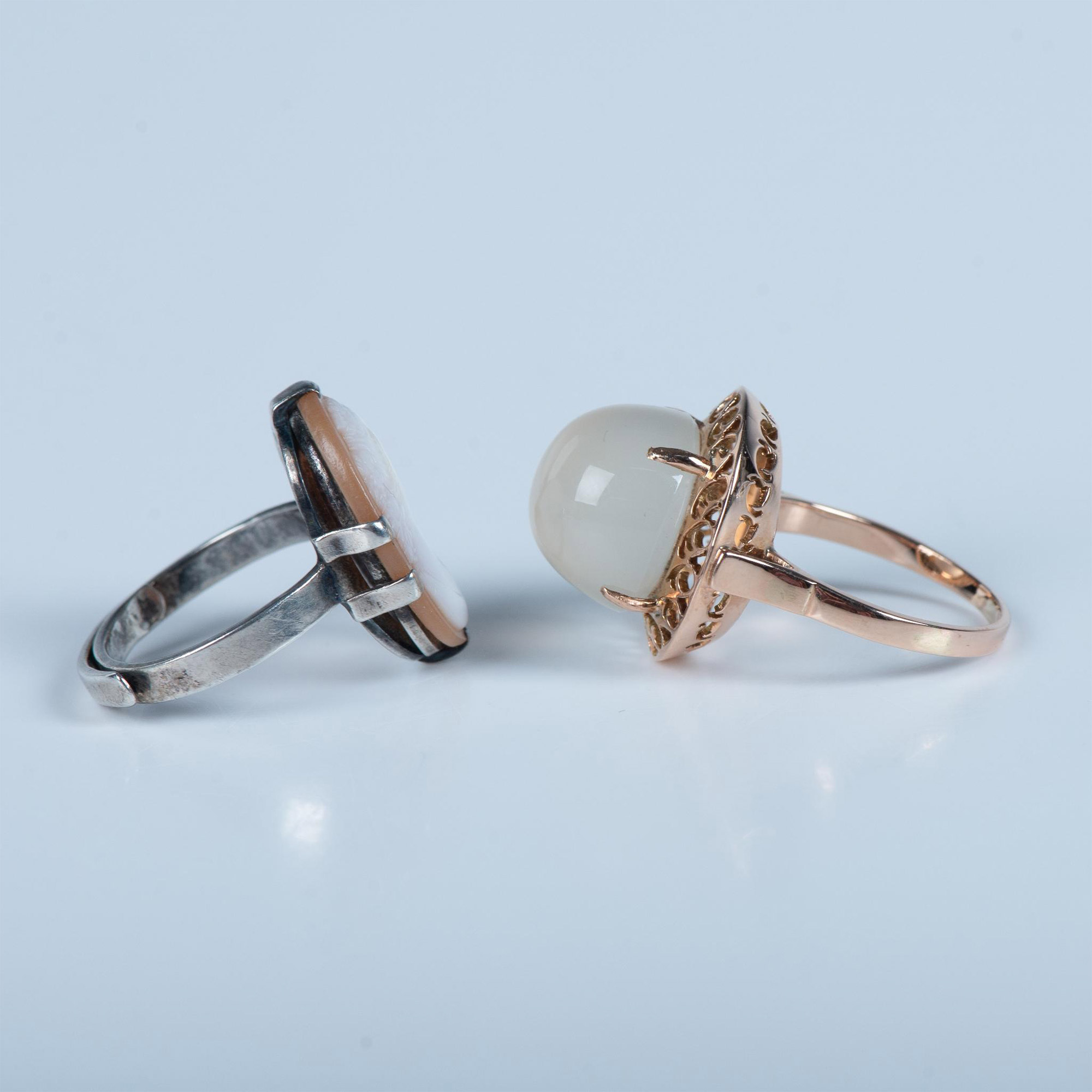 2pc Rings Sterling Cameo and Gold Tone Moonstone - Image 3 of 7