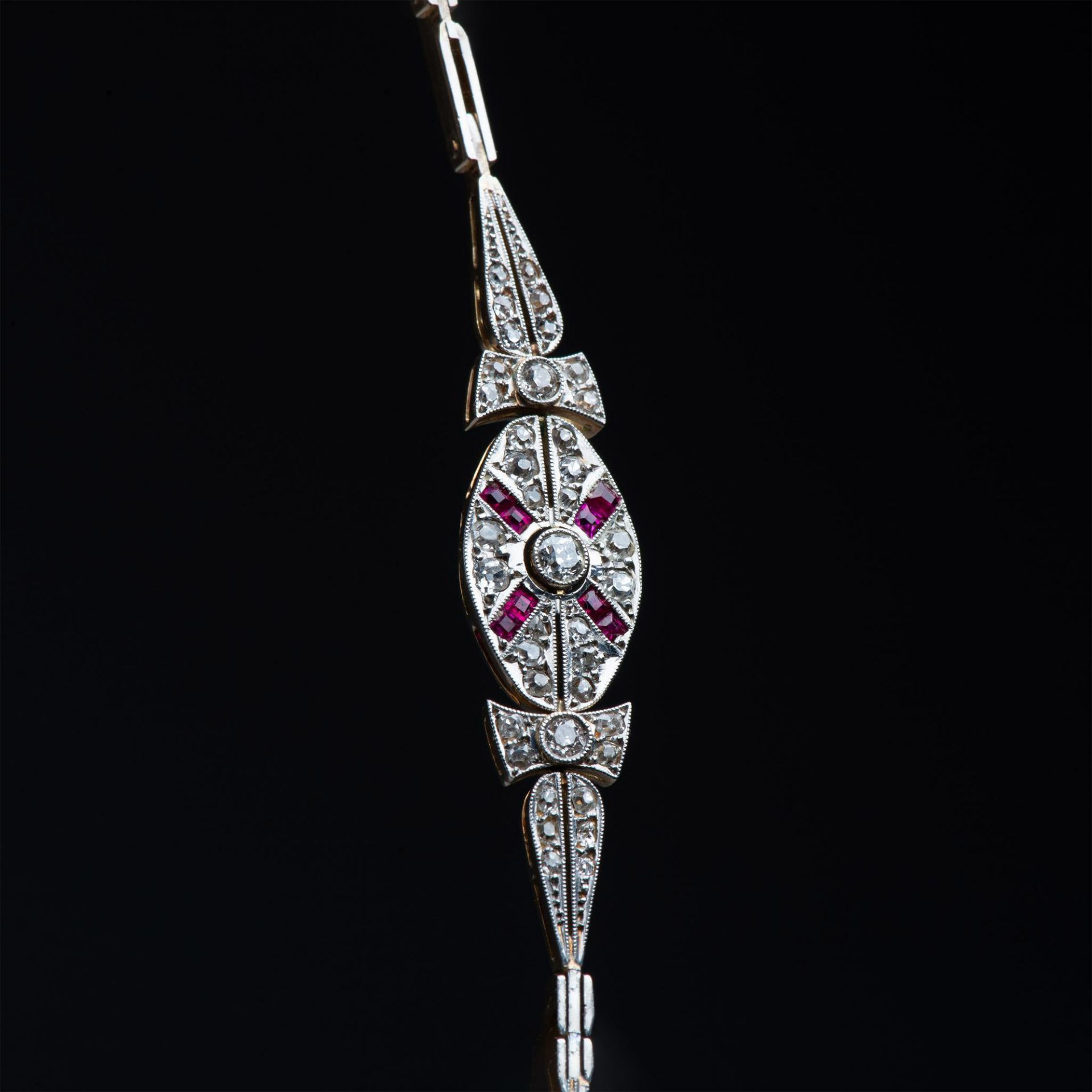 Estate Sweet Belle Epoque 18K Gold Diamond Ruby Bracelet - Image 3 of 4