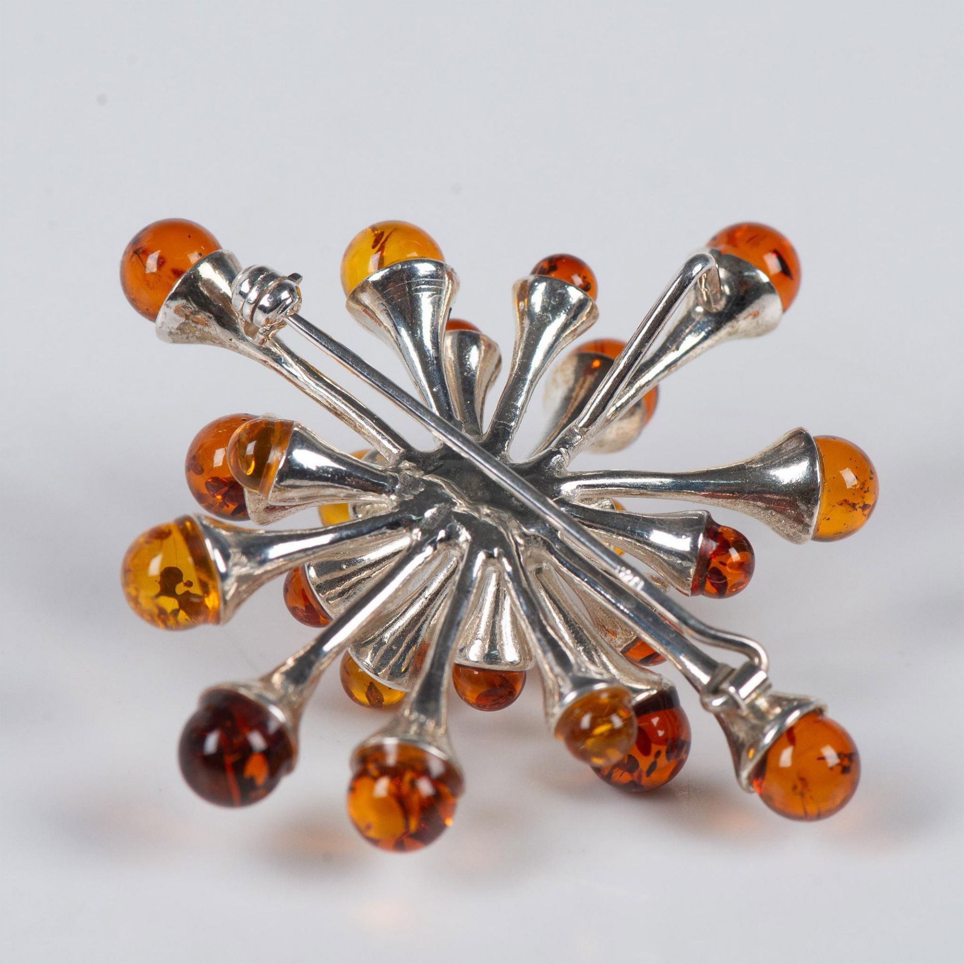 Fabulous Sterling Silver & Amber Sunburst Brooch Pin - Bild 3 aus 4