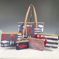 5pc Brighton Tote Handbag and Pouches, Nautical