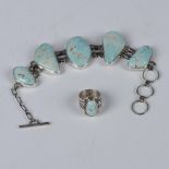 2pc Turquoise & Sterling Silver Bracelet & Ring Set