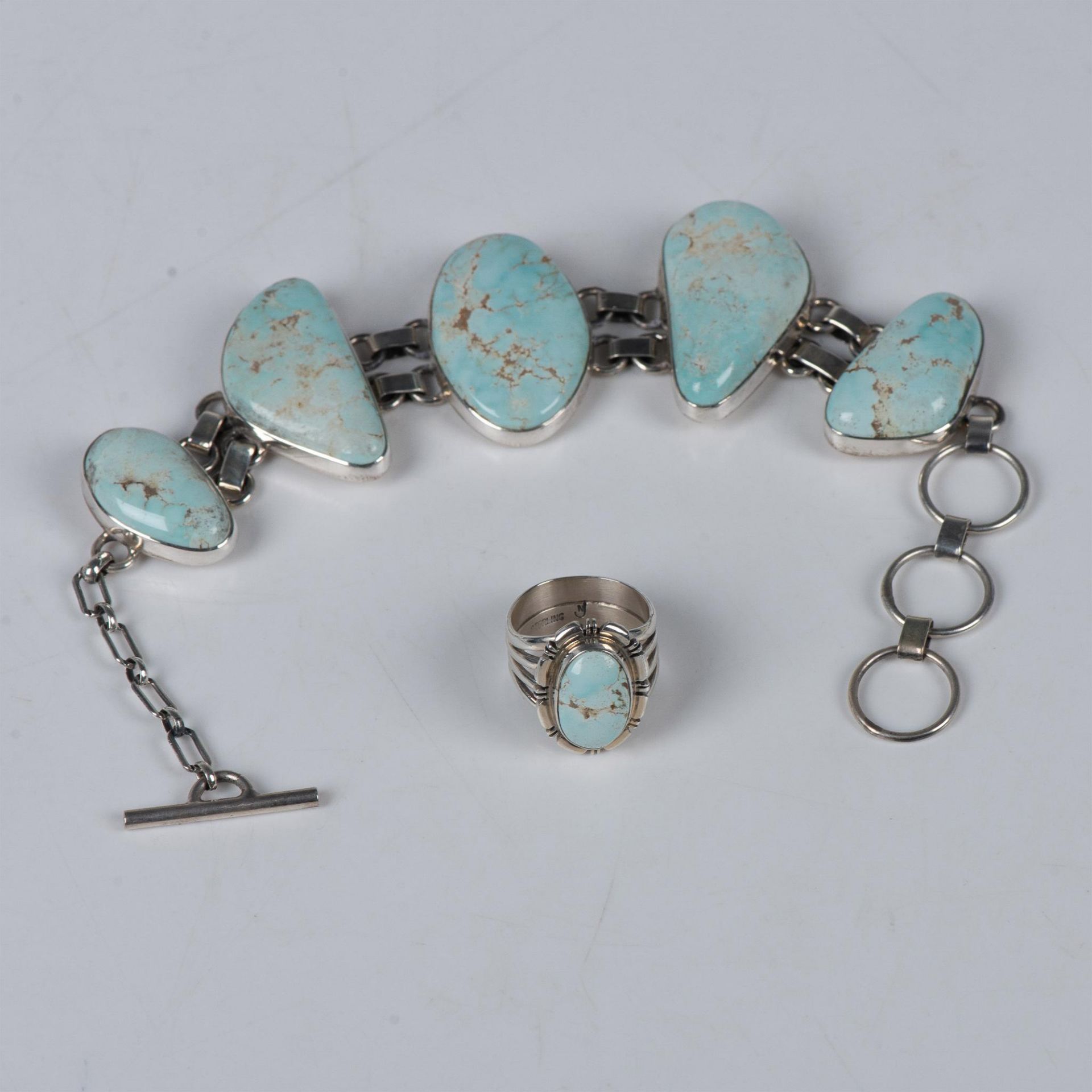 2pc Turquoise & Sterling Silver Bracelet & Ring Set