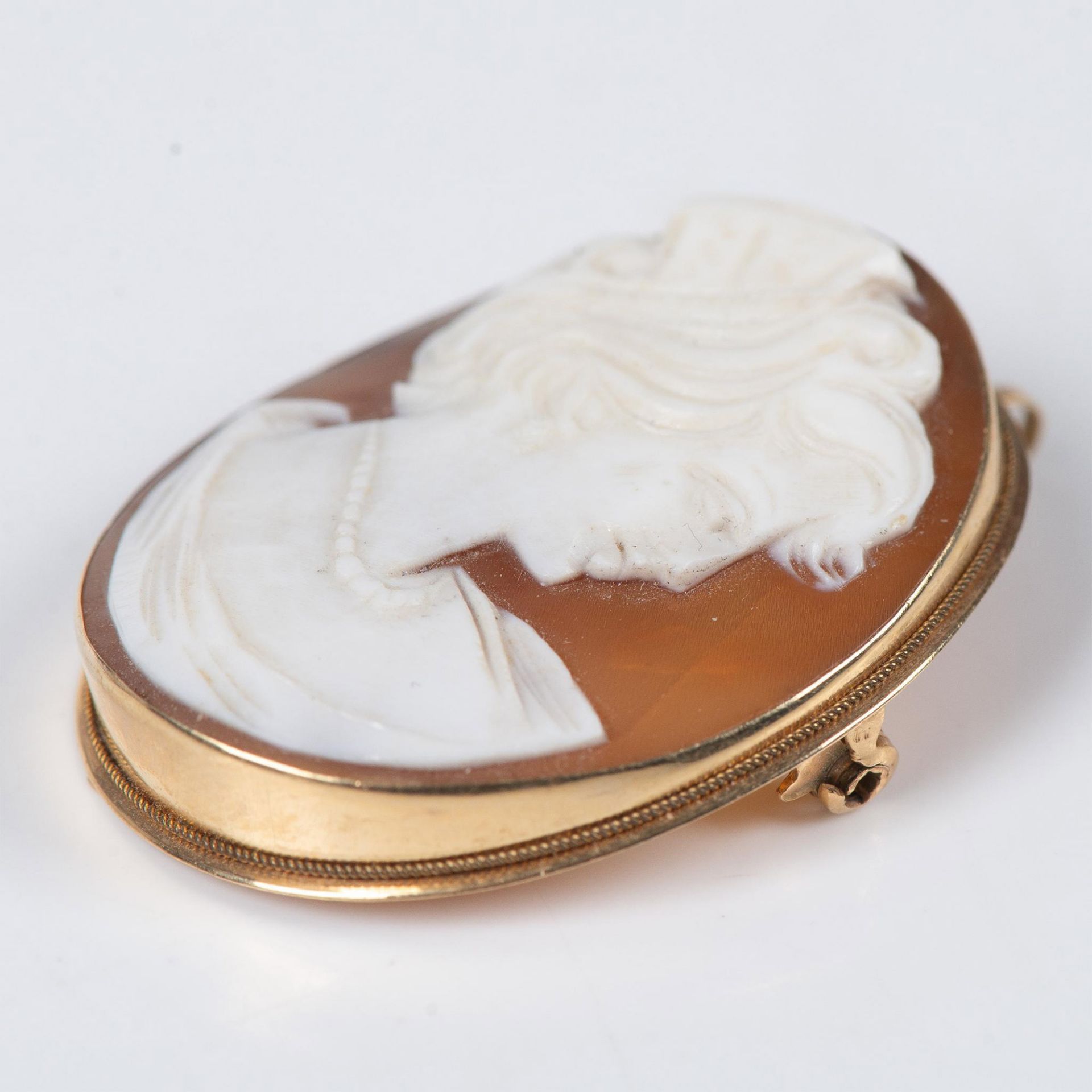 14k Gold Carved Shell Cameo Pendant-Brooch - Bild 3 aus 3