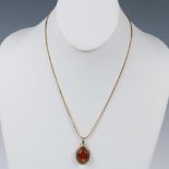 Gold-Washed Sterling Silver and Amber Necklace