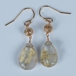 Gorgeous 14K Gold & Natural Rutilated Quartz Earrings