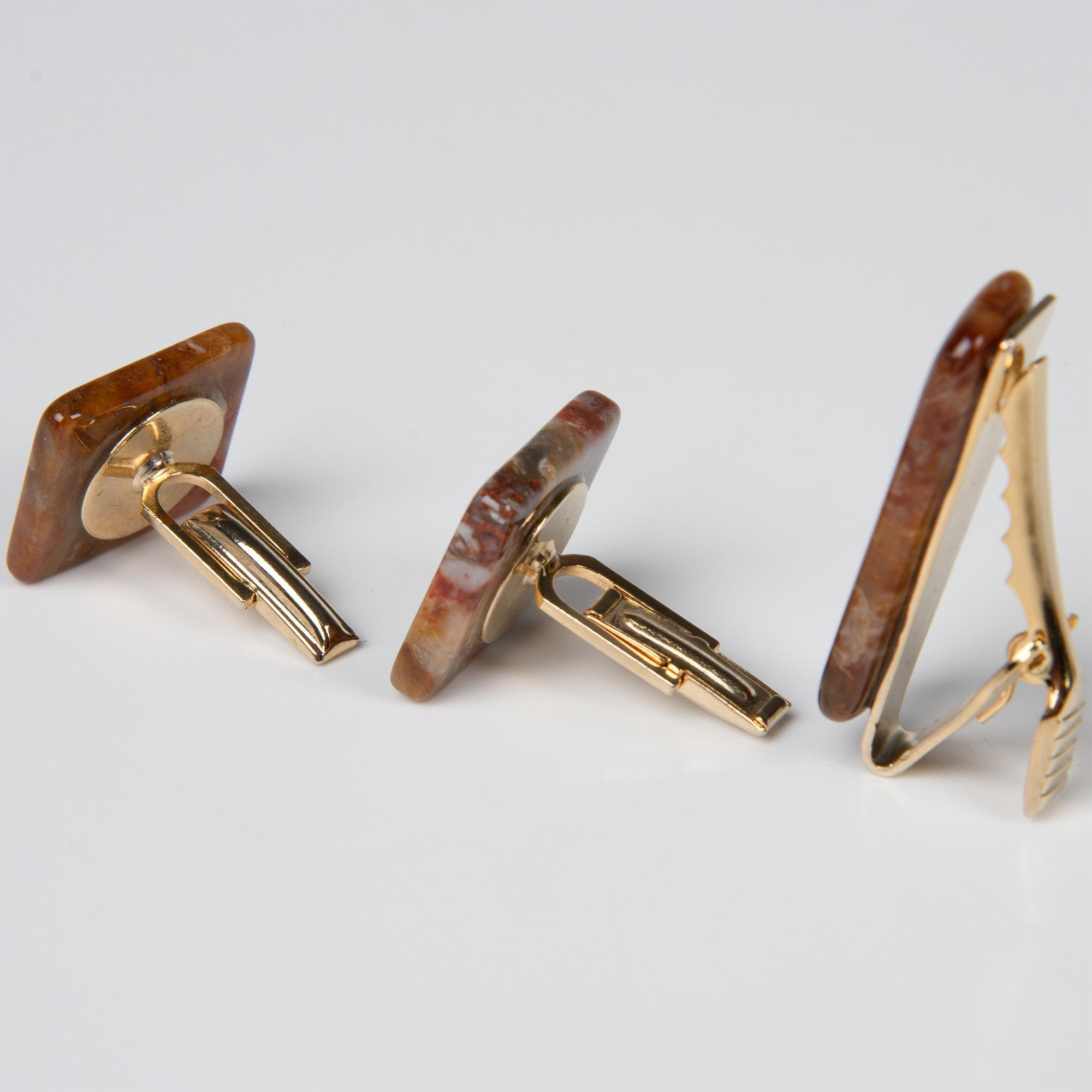 3pc Agate Cuff Link and Tie Clip Set - Image 3 of 3