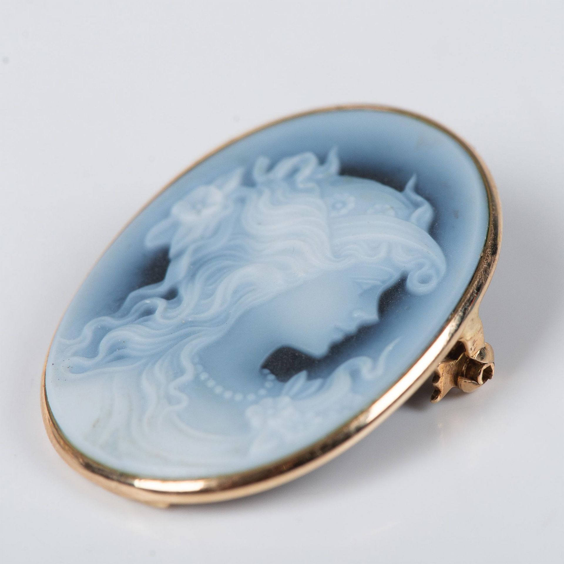 14k Gold and Blue Agate Cameo - Bild 3 aus 3