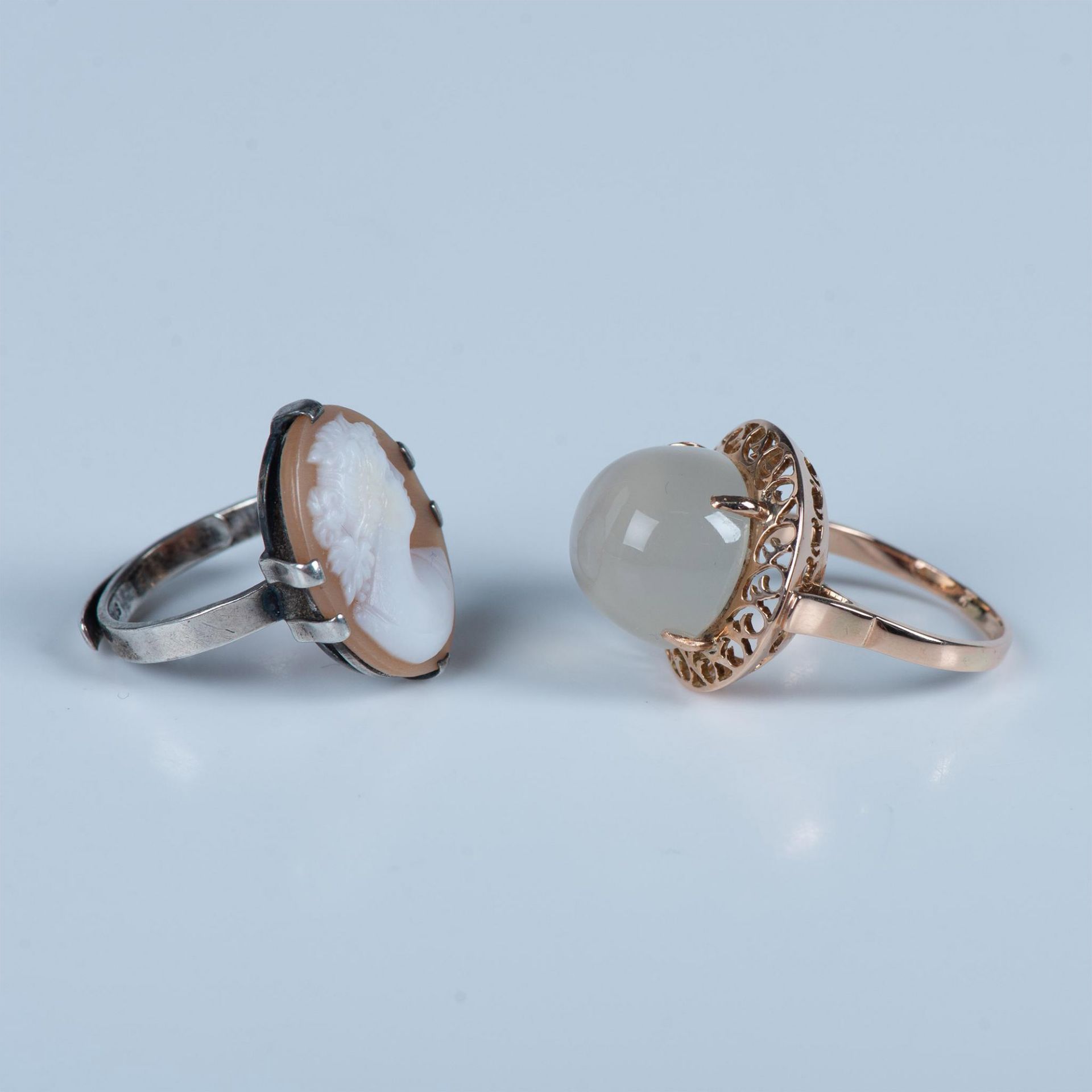 2pc Rings Sterling Cameo and Gold Tone Moonstone - Image 2 of 7
