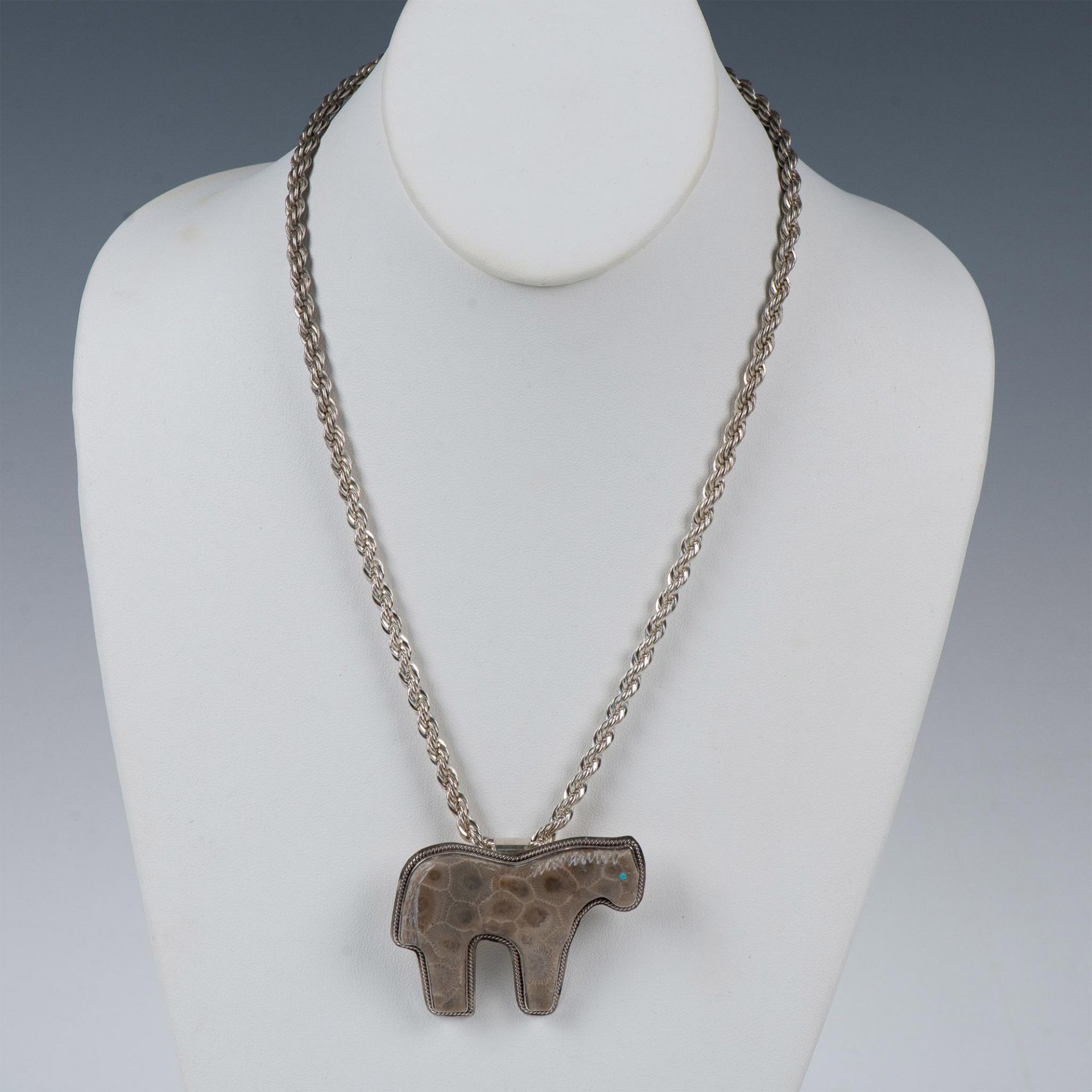 Native American Petoskey Stone Horse Necklace