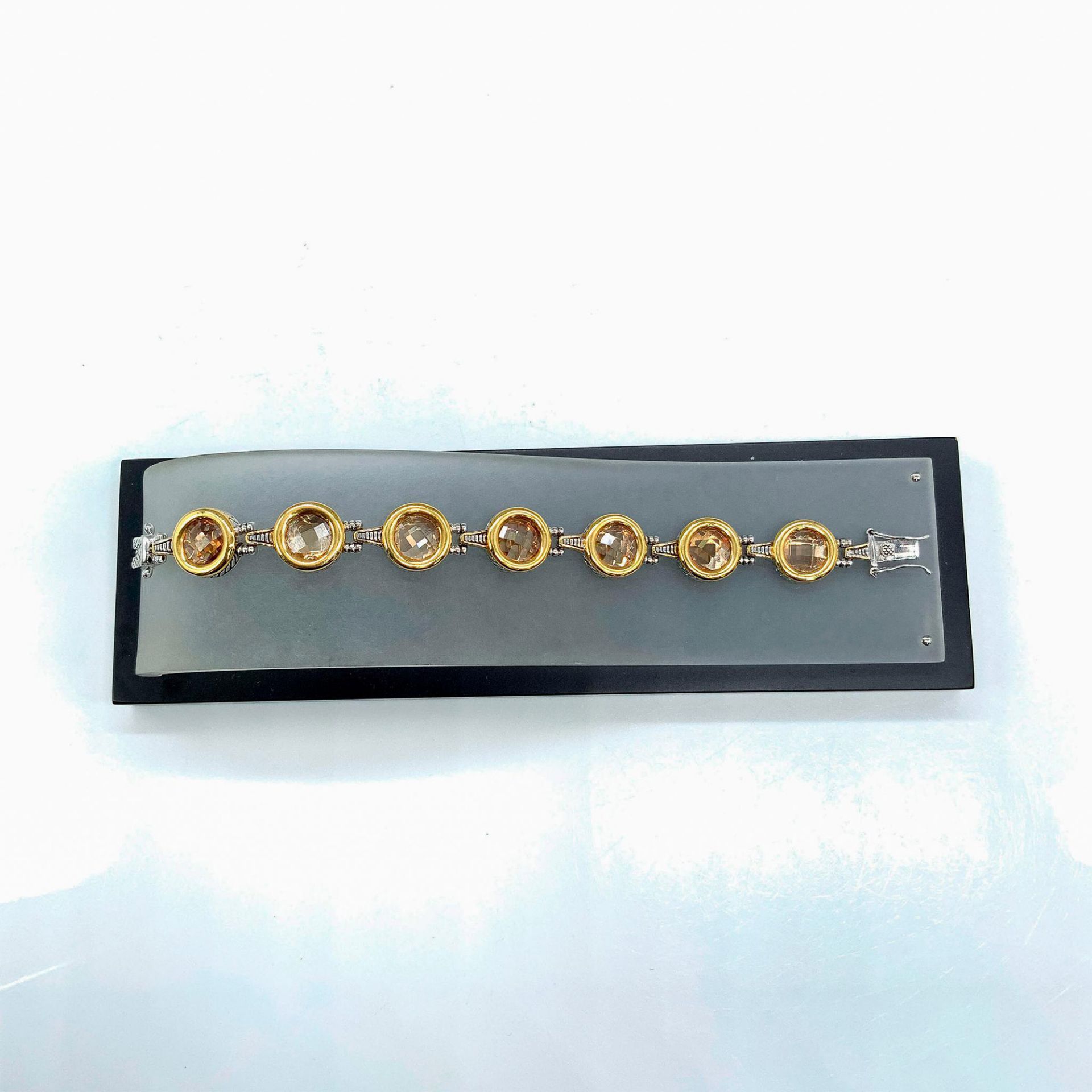 Designer Style Two-Tone Silver Plated Yellow Gemstone Bracelet - Image 2 of 3