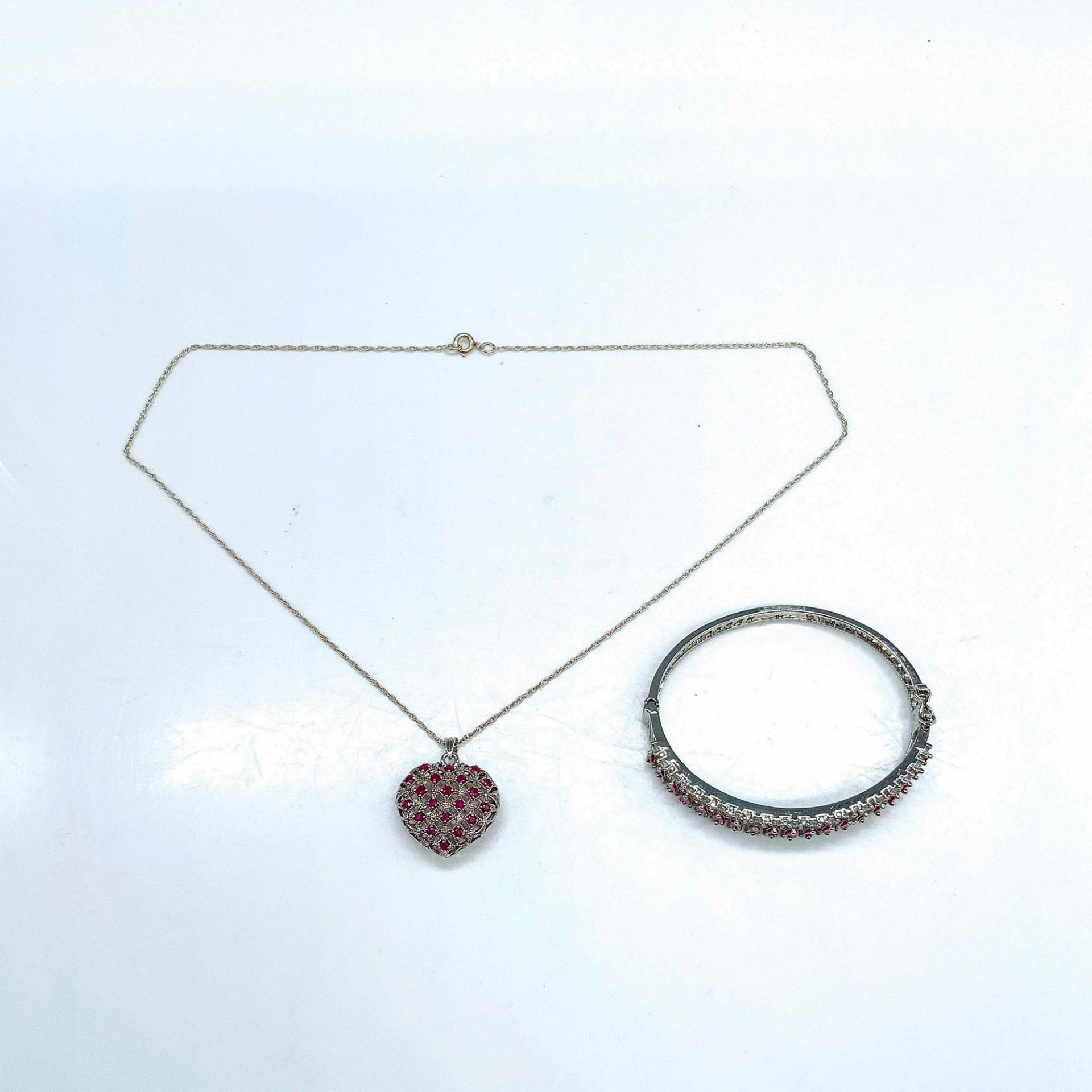 2pc Sterling Silver and Pink Ruby Necklace & Bracelet Set - Bild 3 aus 3