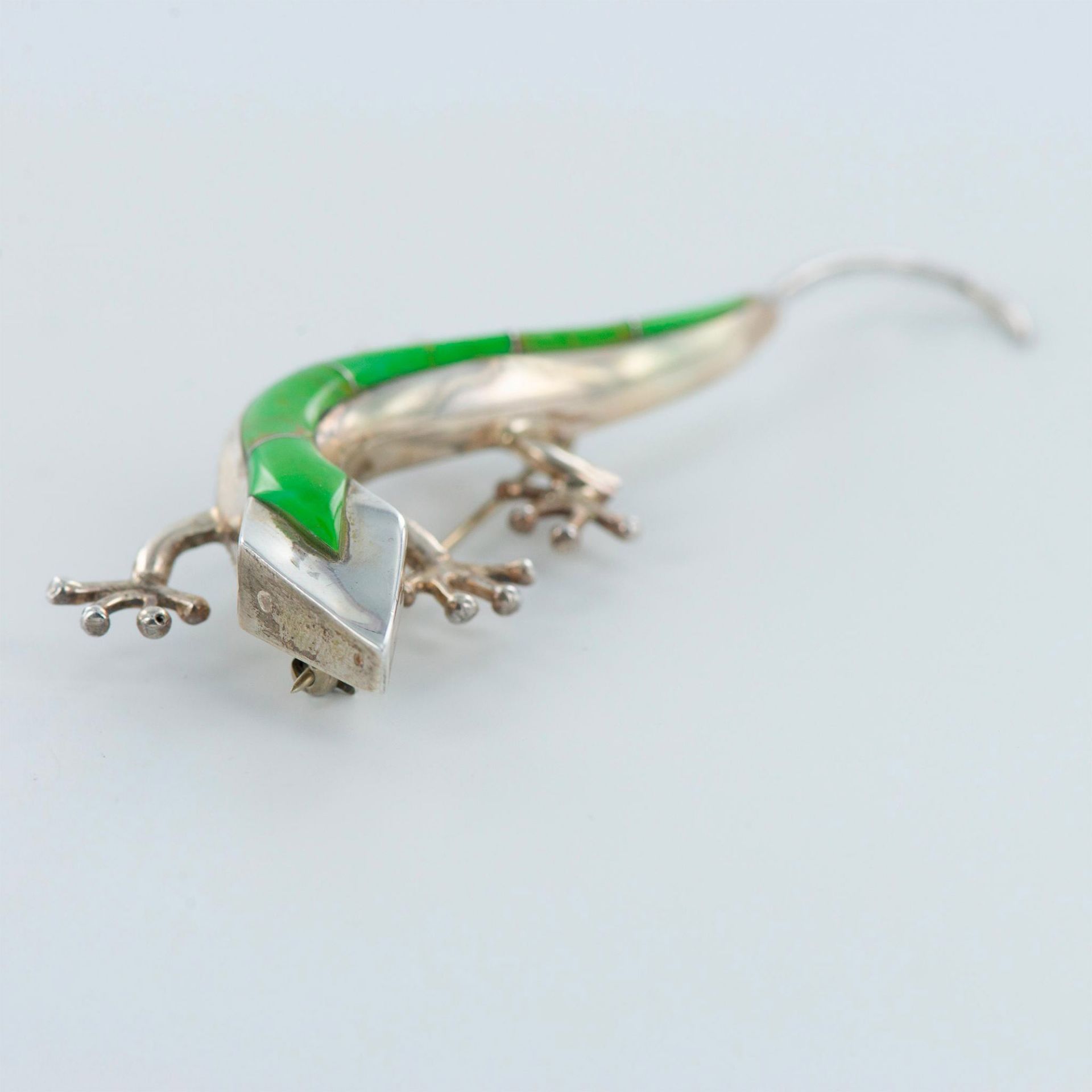 Sterling Silver and Green Turquoise Gecko Pin-Pendant - Bild 4 aus 6