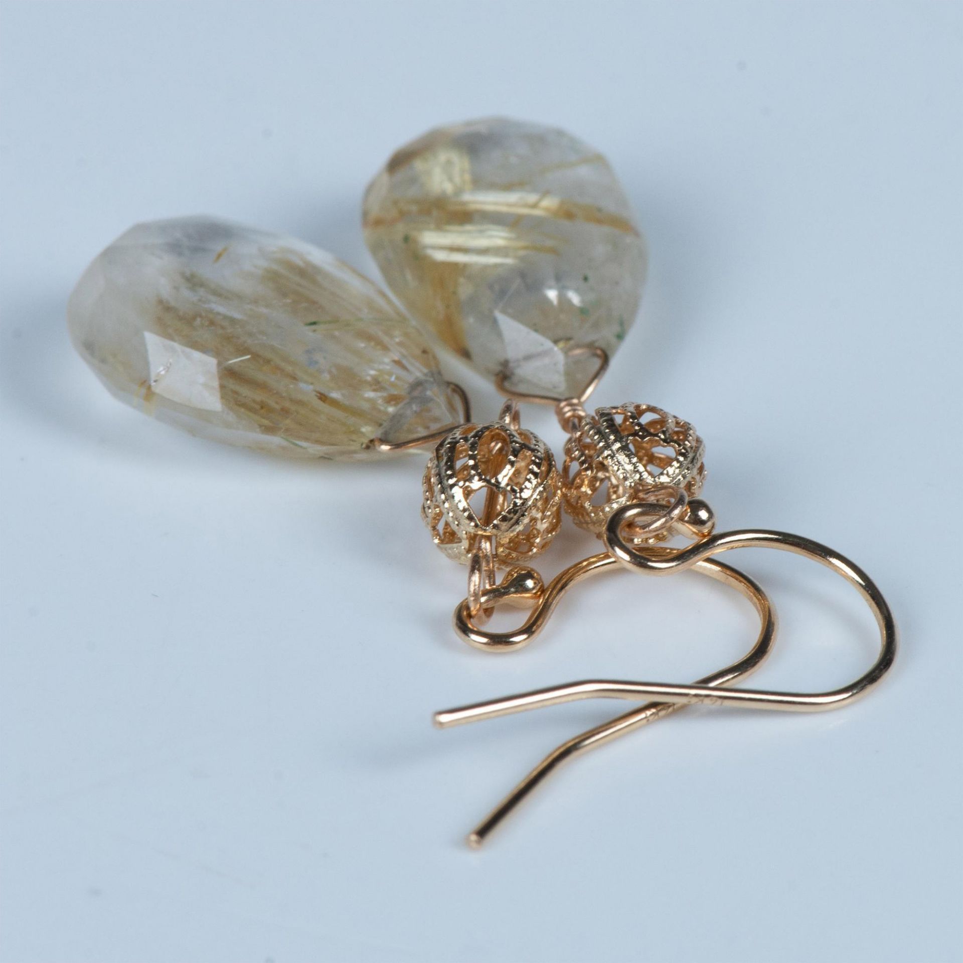 Gorgeous 14K Gold & Natural Rutilated Quartz Earrings - Image 8 of 8