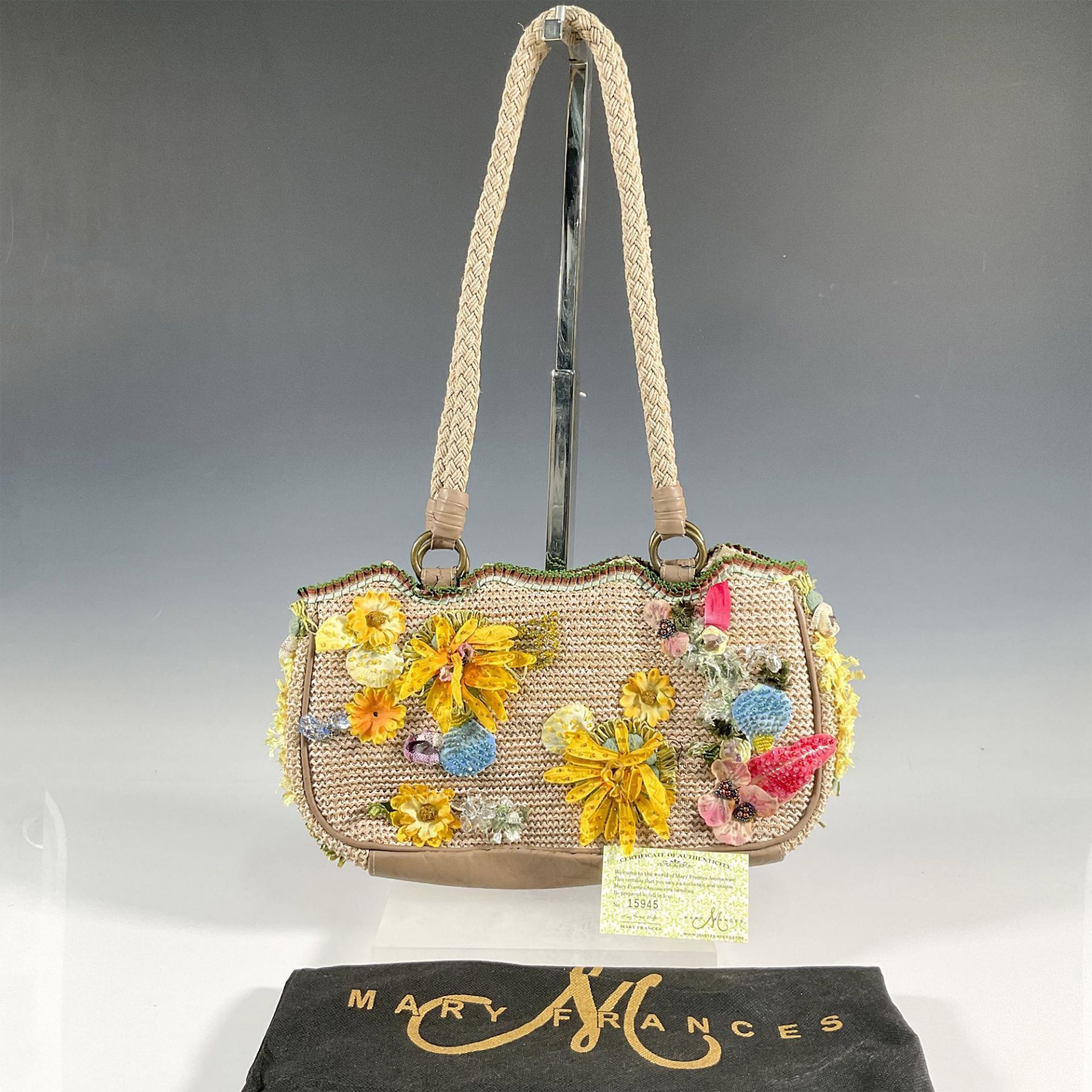 Mary Frances Purse, Summertime Flowers w/Basketweave - Image 3 of 4