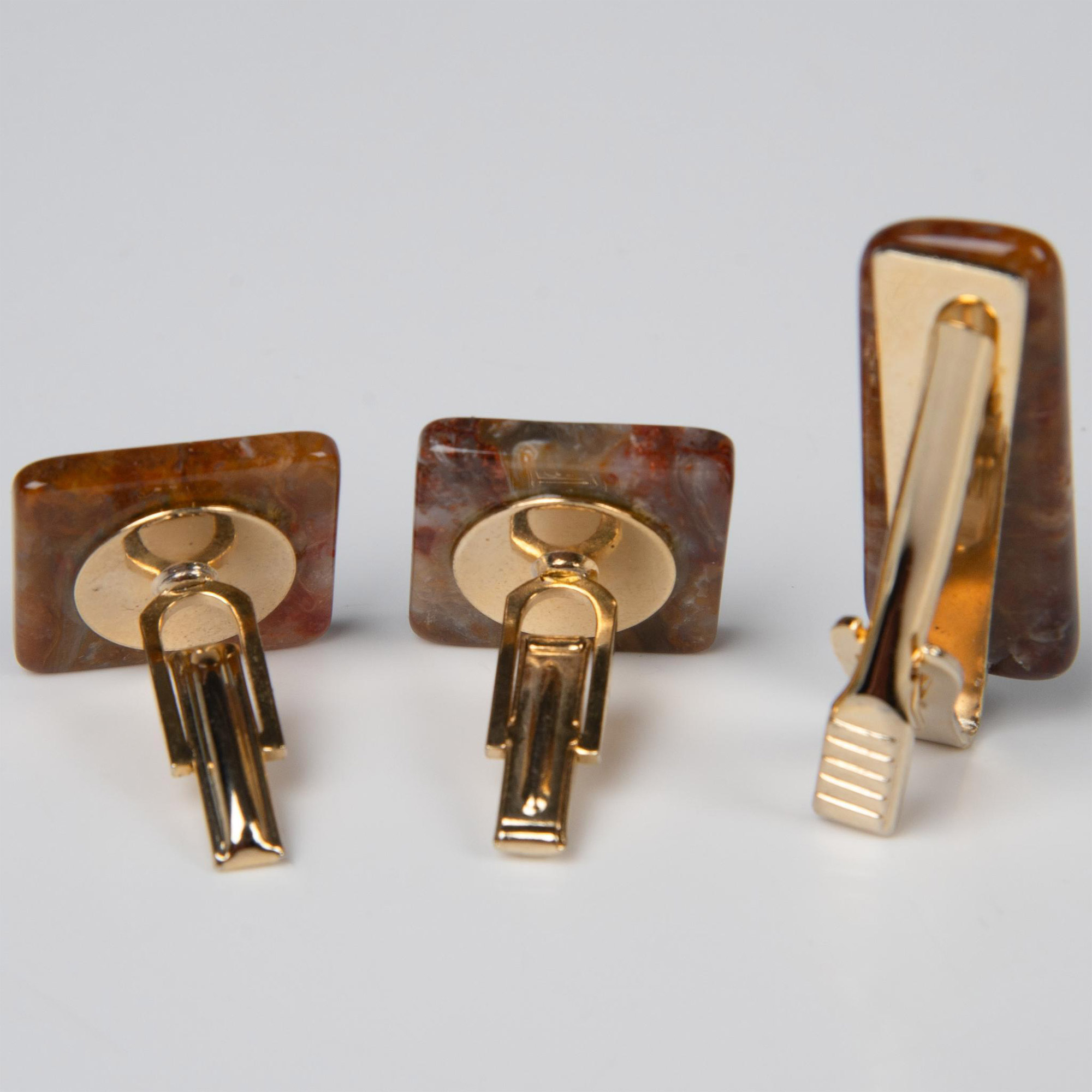 3pc Agate Cuff Link and Tie Clip Set - Image 2 of 3