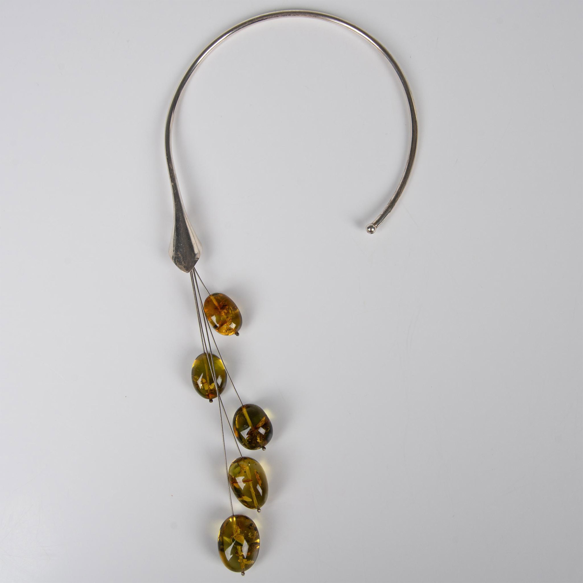 Sterling Silver and Amber Drop Necklace - Image 4 of 4