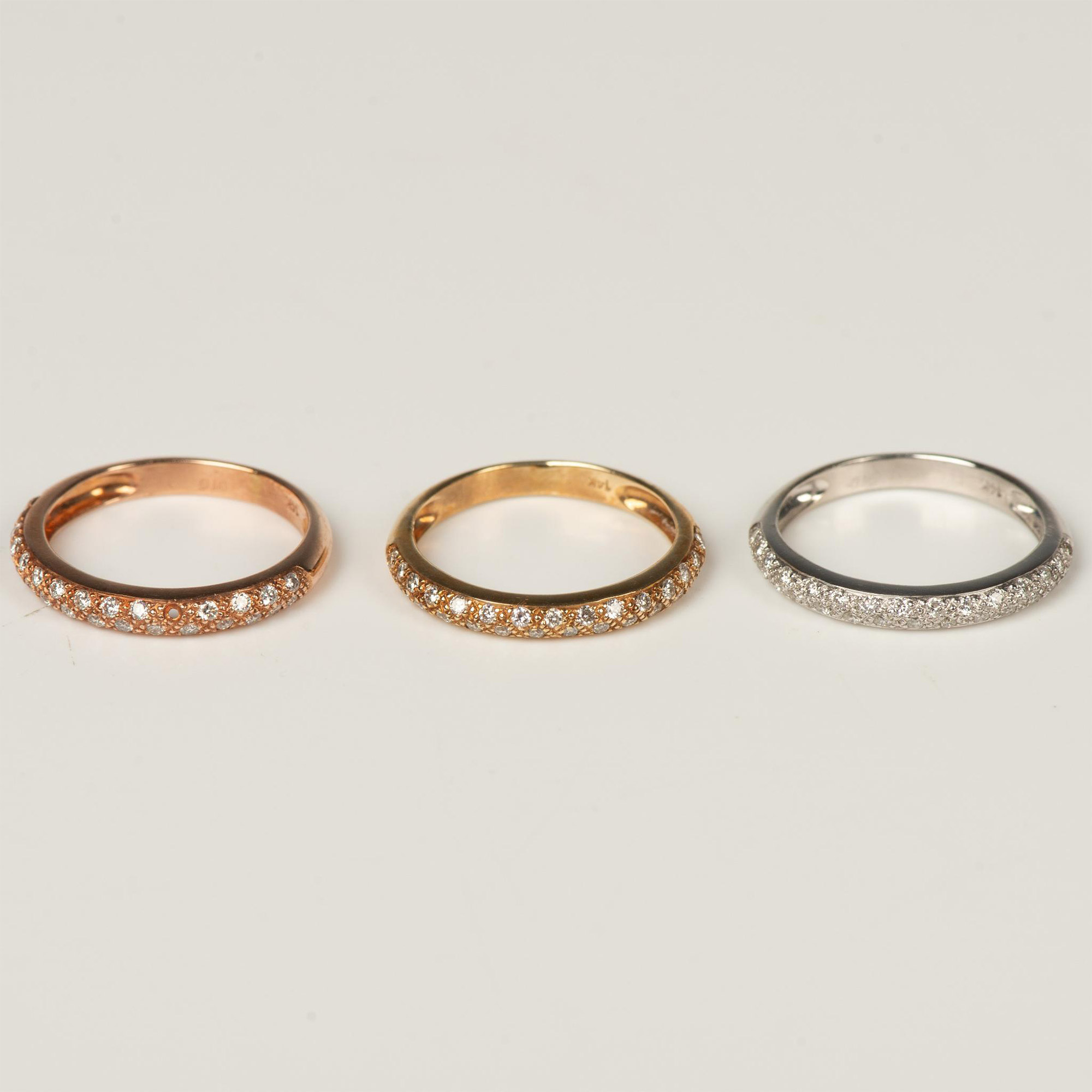 3pc Oro 14K Tri-Color Diamond Stackable Rings - Image 2 of 8