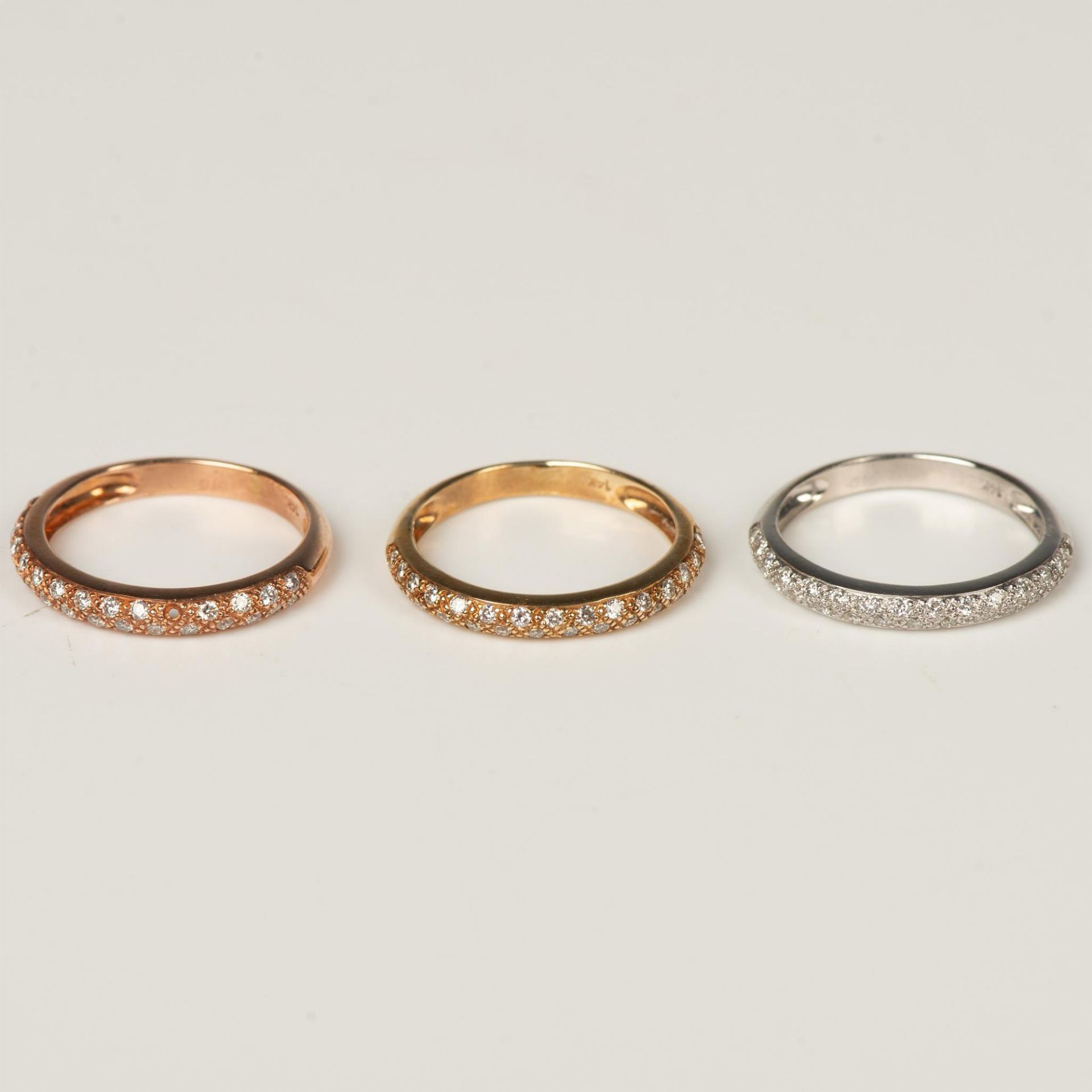 3pc Oro 14K Tri-Color Diamond Stackable Rings - Image 2 of 8