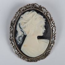 Jezlaine Cameo Brooch Sterling Silver Black & White