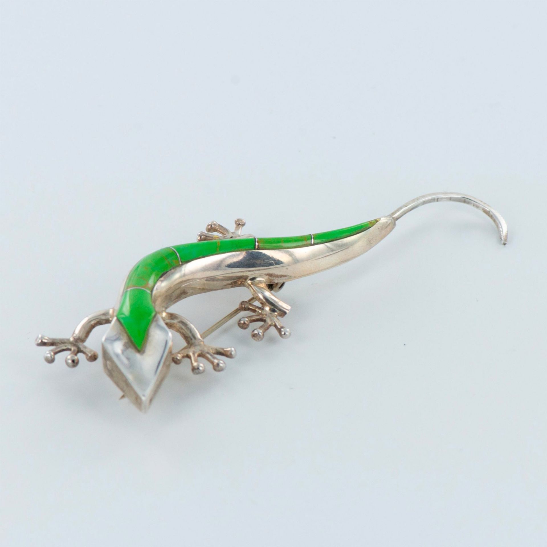 Sterling Silver and Green Turquoise Gecko Pin-Pendant - Bild 2 aus 6
