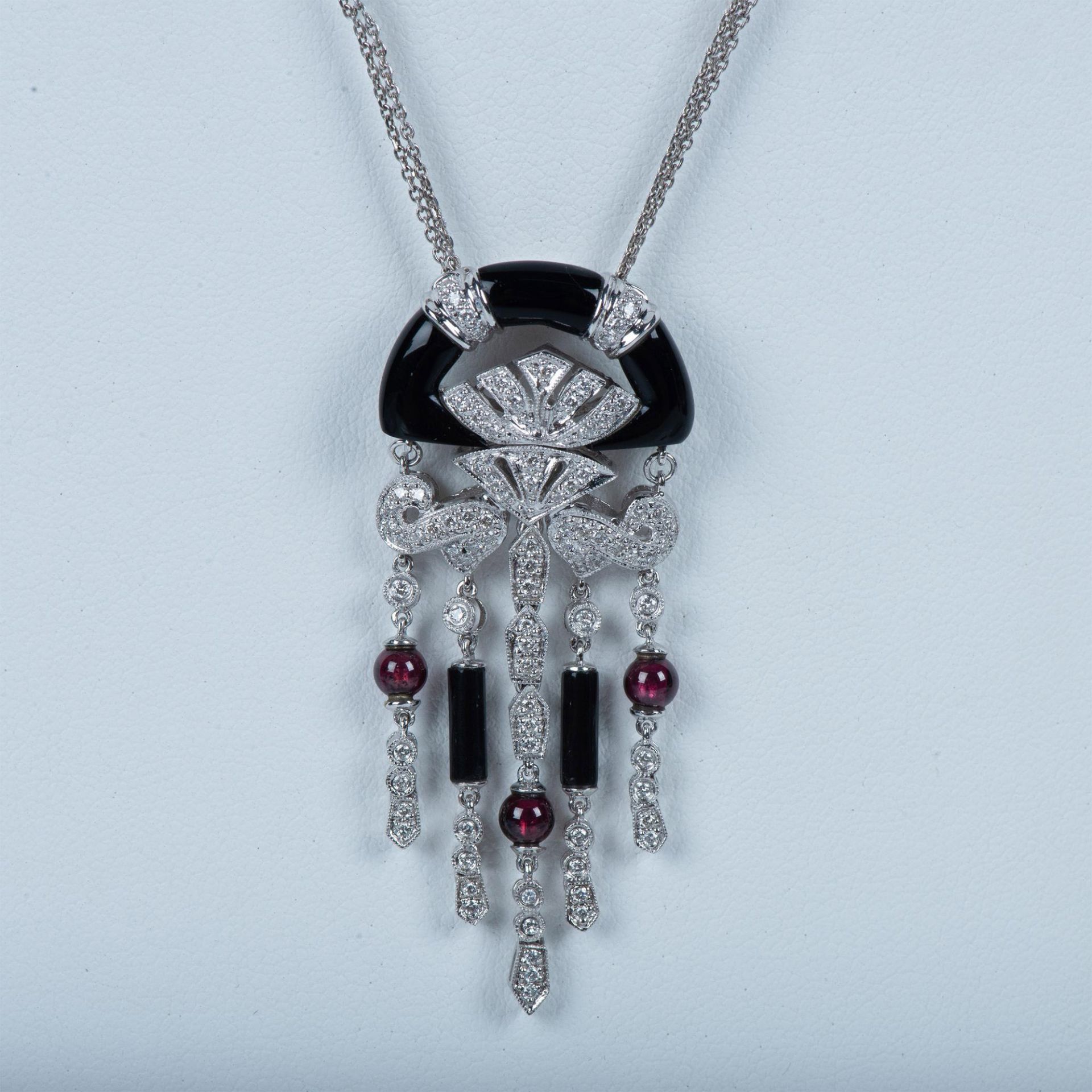 18k White Gold, Onyx and Diamond Necklace - Image 2 of 6