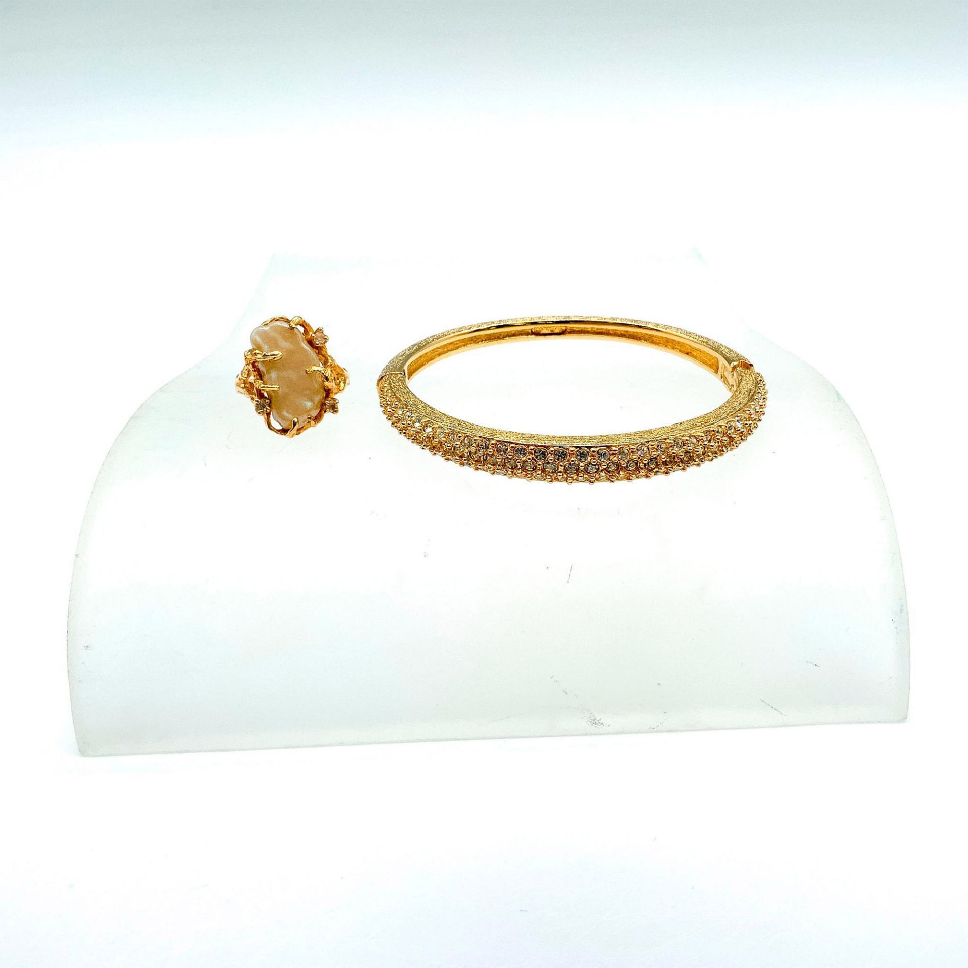 2pc Christian Dior Elegant Gold Plated Crystal Bracelet and Ring - Image 2 of 2
