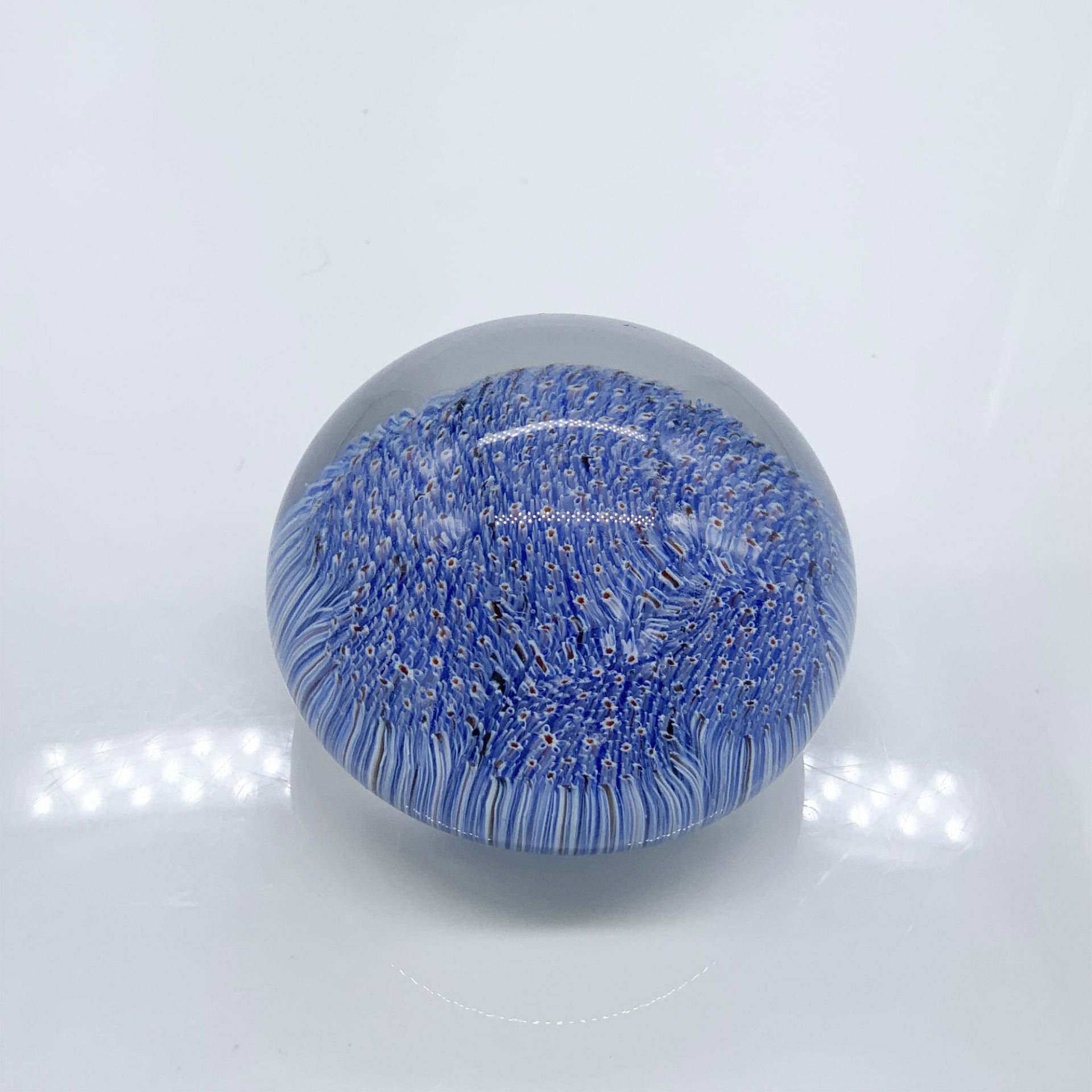 Murano Glass Blue Millefiori Paperweight, Signed - Bild 2 aus 4