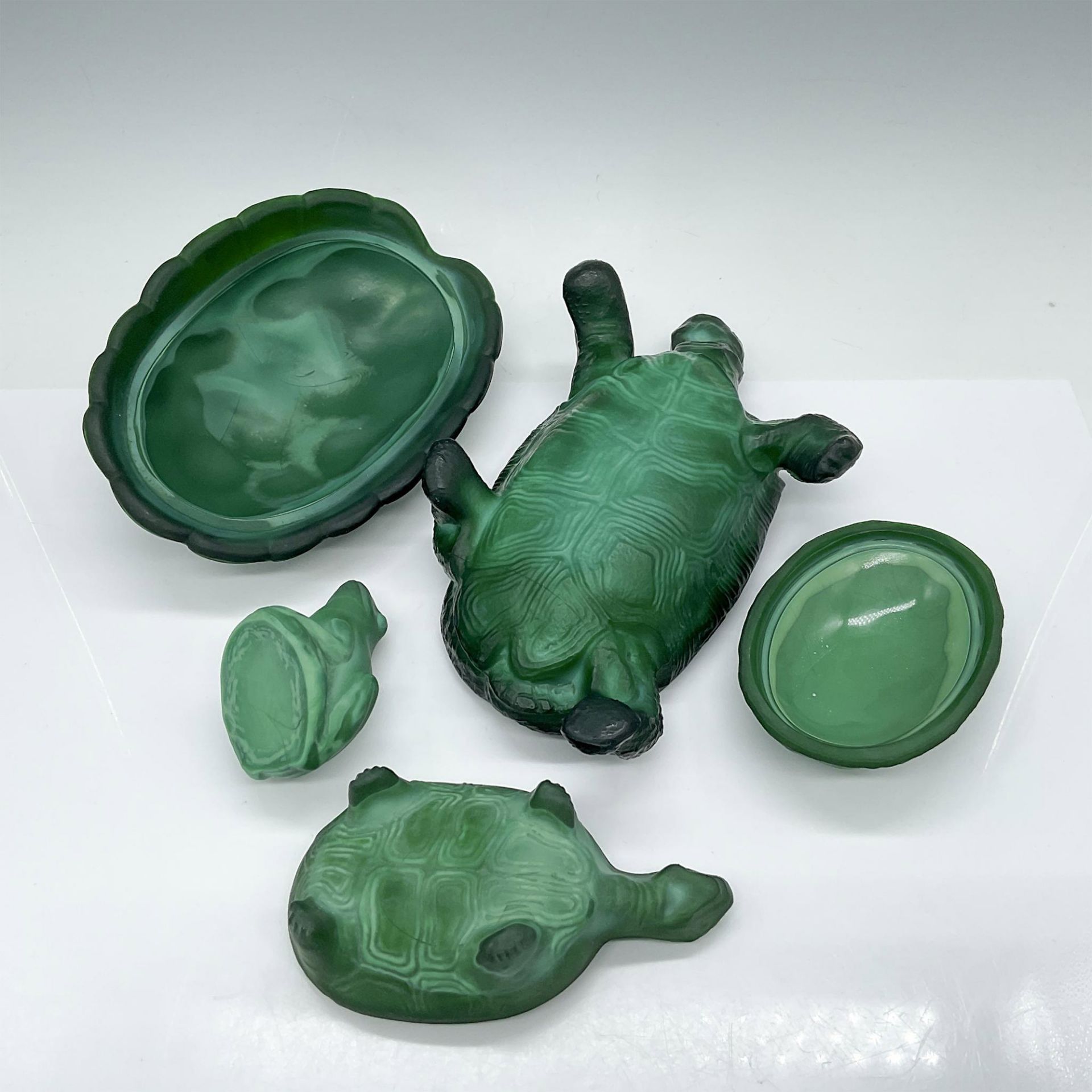 3pc Czech Malachite Ingrid Glass Turtle Boxes & Frog Figure - Bild 4 aus 4