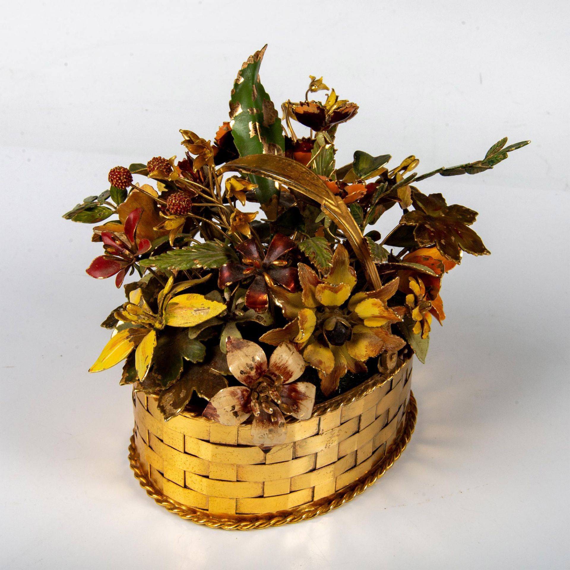 3pc Gorham Gold Plated Tree Sculpture & Enamel Flower Baskets - Bild 5 aus 6