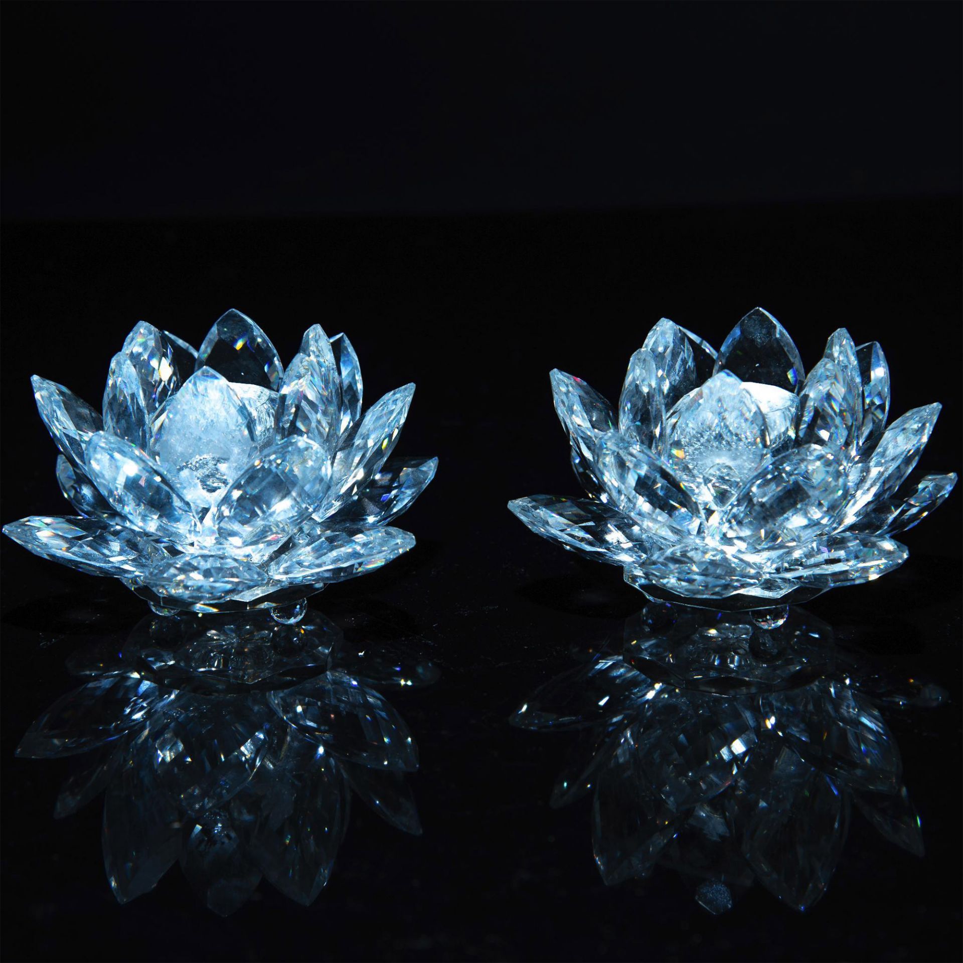 2pc Swarovski Crystal Candleholders, Waterlily, Medium