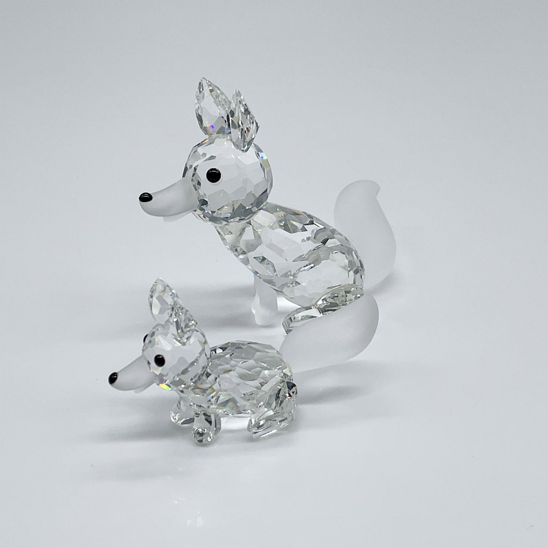 2pc Swarovski Silver Crystal Figurines, Foxes