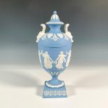 Wedgwood Blue Jasperware Covered Urn, Dancing Hours