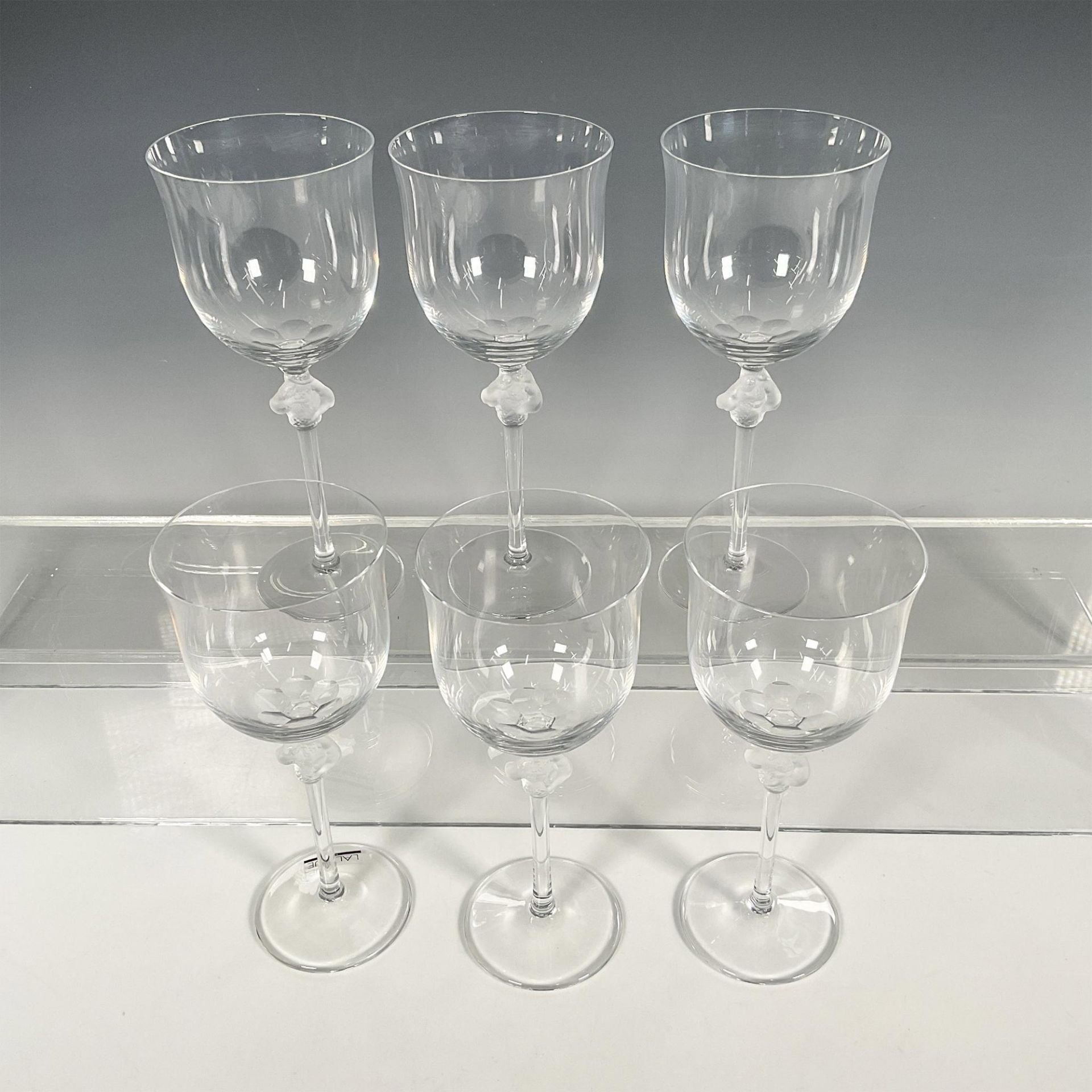 6pc Lalique Crystal Burgundy Wine Glasses, Roxane - Image 2 of 4