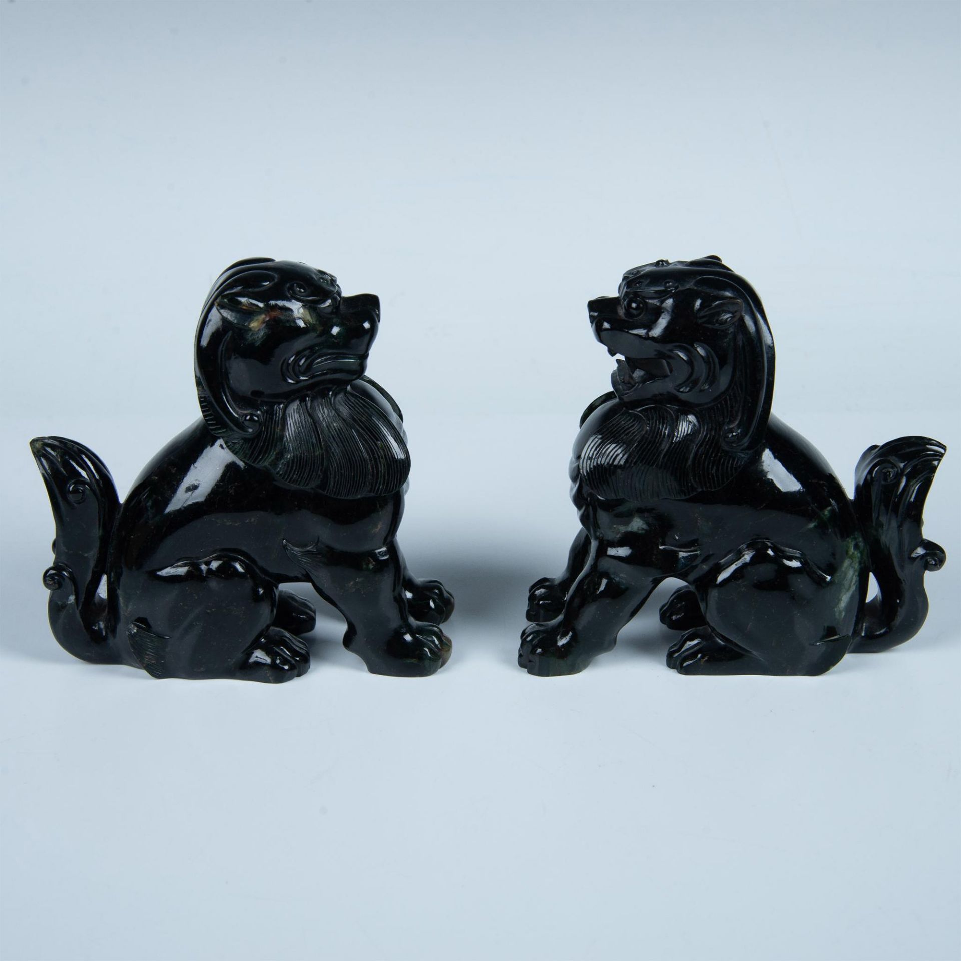 Pair of Chinese Carved Black Nephrite Jade Foo Dogs - Image 4 of 13