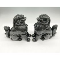 Pair of Chinese Carved Black Nephrite Jade Foo Dogs