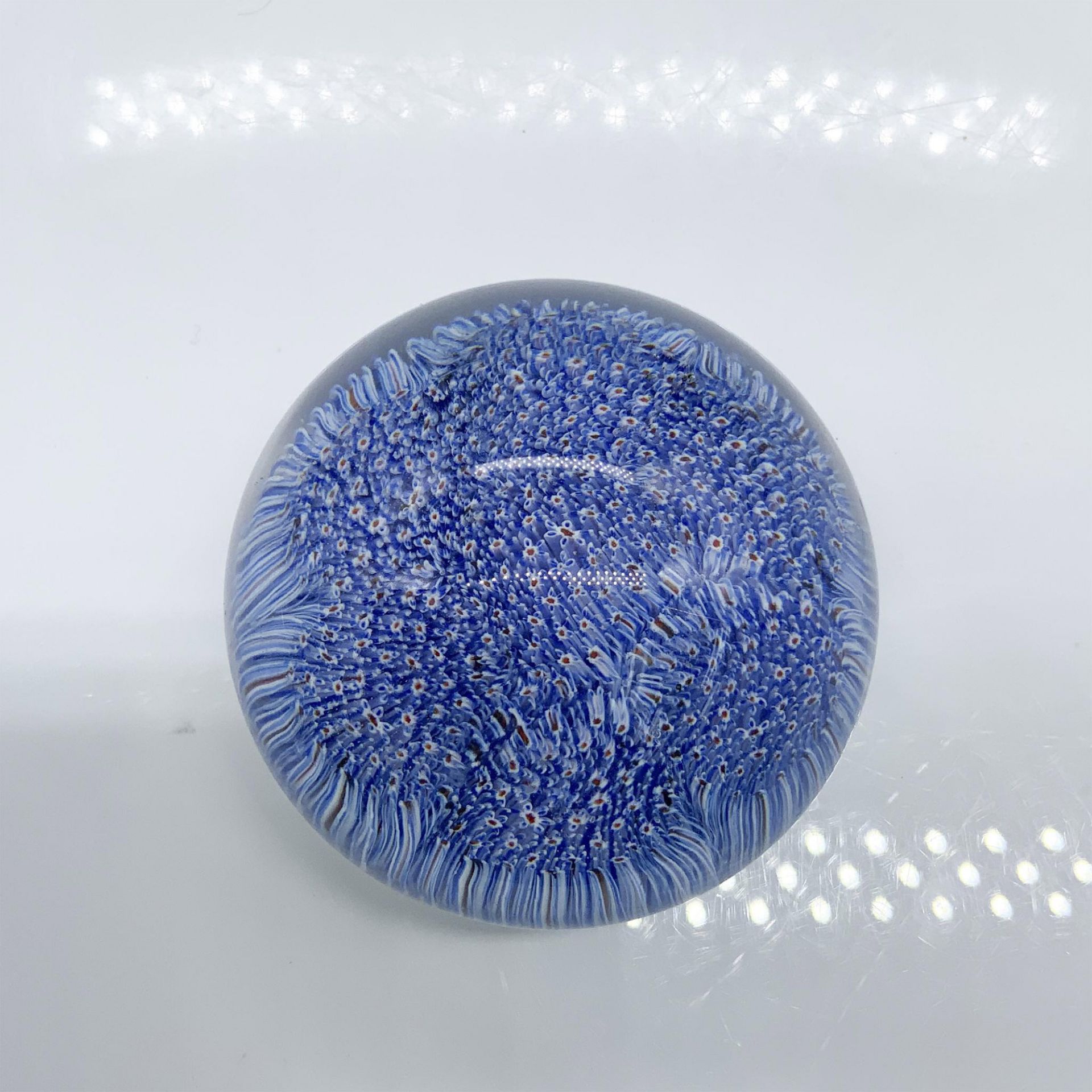 Murano Glass Blue Millefiori Paperweight, Signed - Bild 3 aus 4