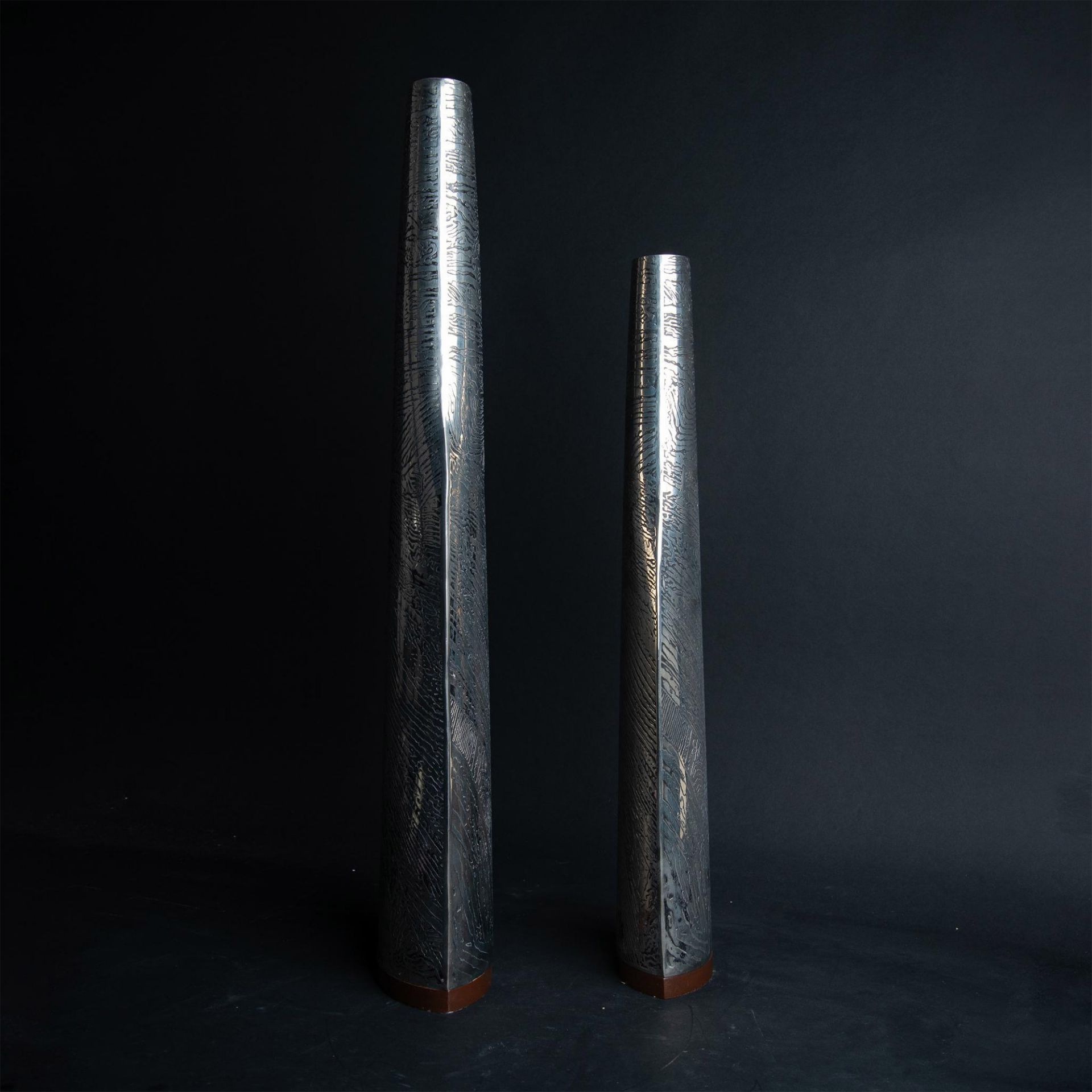 2pc Modern Metal Vases - Image 2 of 6