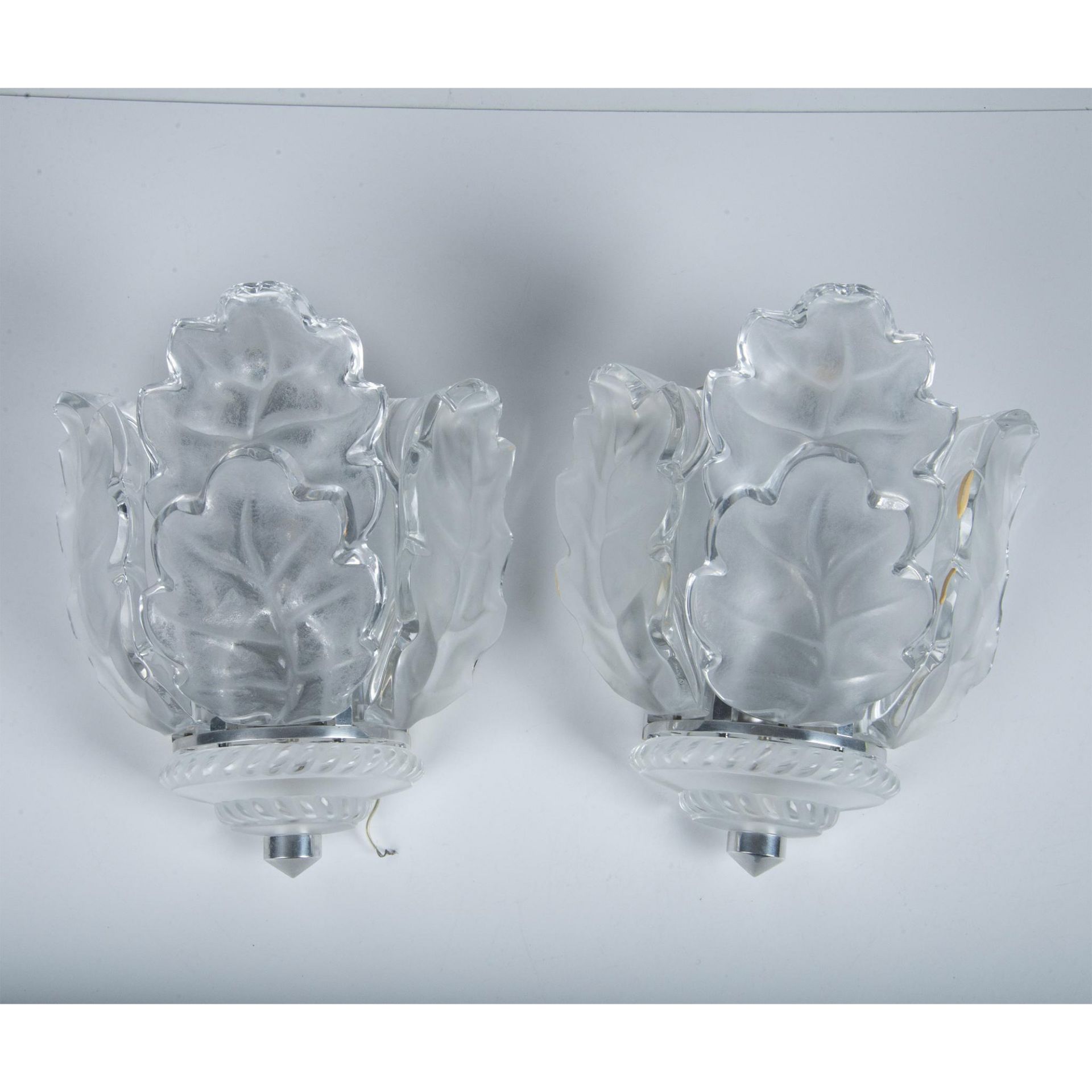 Pair of Lalique French Glass Wall Scones, Chene - Image 3 of 6