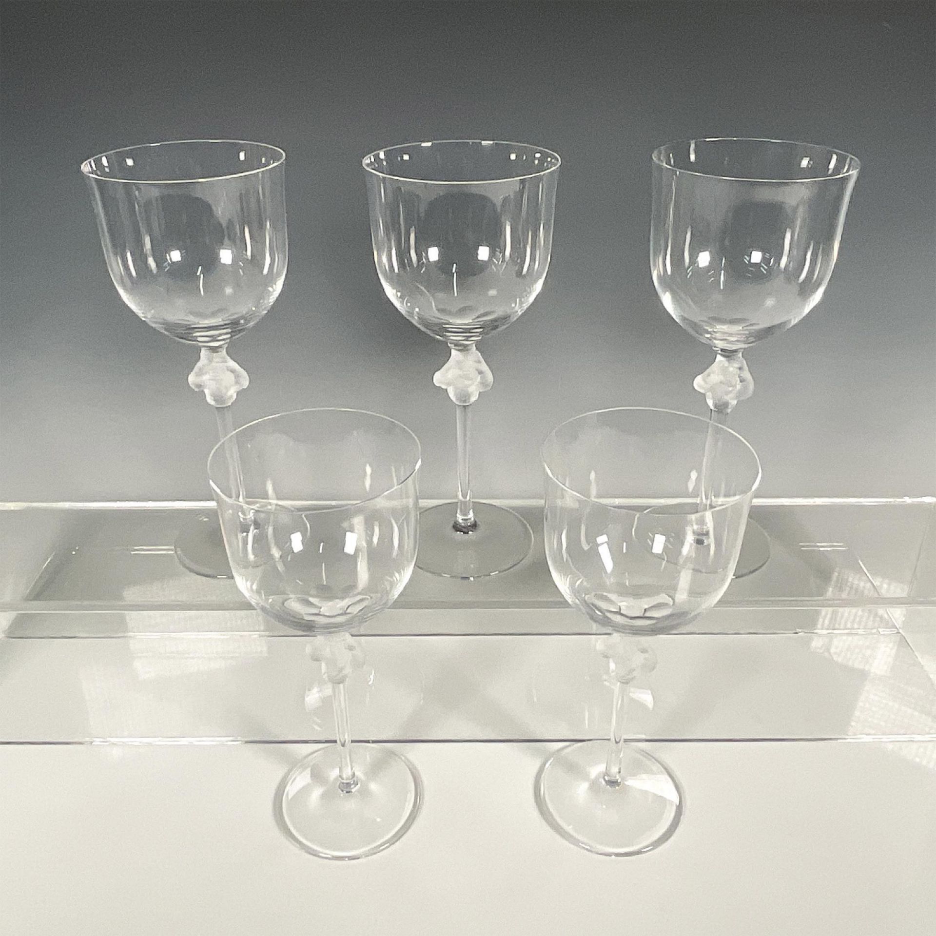 5pc Lalique Crystal Tall Water Goblets, Roxane - Image 2 of 3