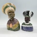 2pc Handcrafted Stone Carved African Tribal Bust